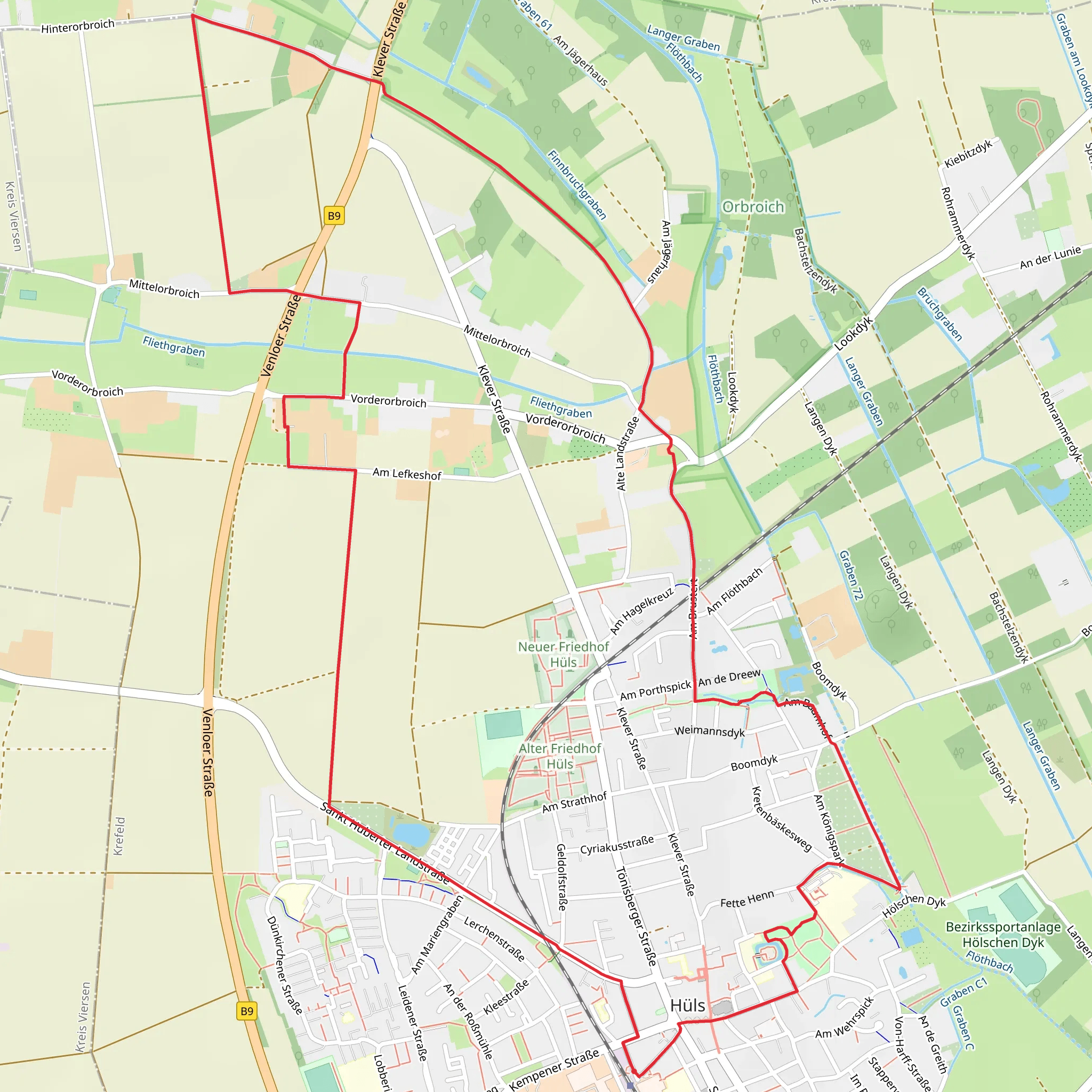 Huls Loop via Orbroich and Hulser Ruine mobile static map