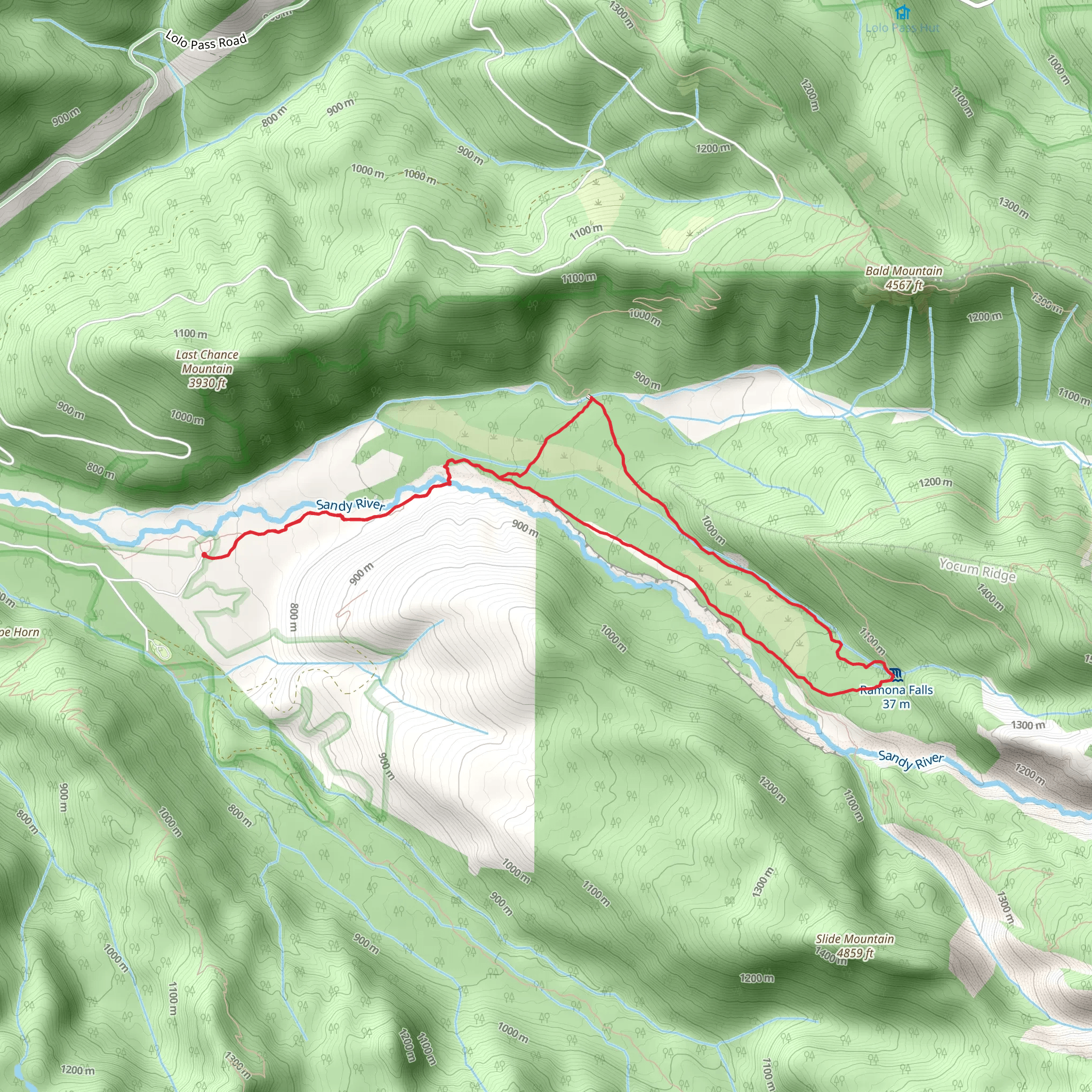 Ramona Falls Trail 797 and PCT 2000 Loop mobile static map