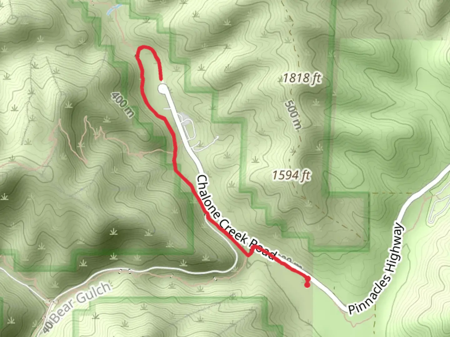 An image depicting the trail Bench and Old Pinnacles Trail and its surrounding area.