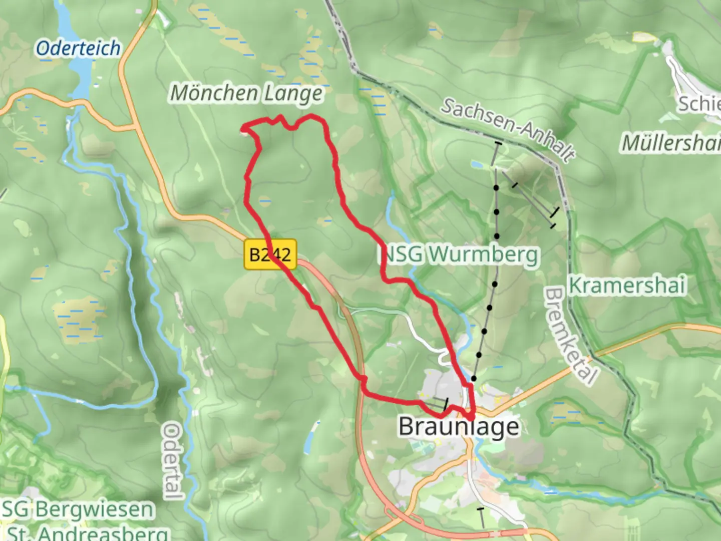 An image depicting the trail Achtermannshöhe Loop via Harzklub Weg 12D and its surrounding area.