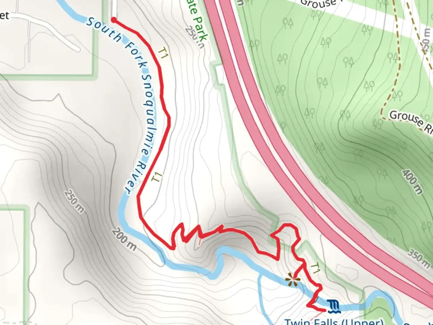 An image depicting the trail Twin Falls Trail and its surrounding area.