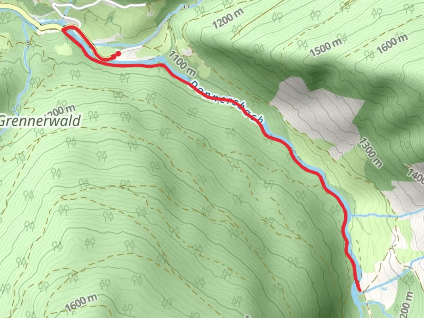 An image depicting the trail Riedleralm and its surrounding area.