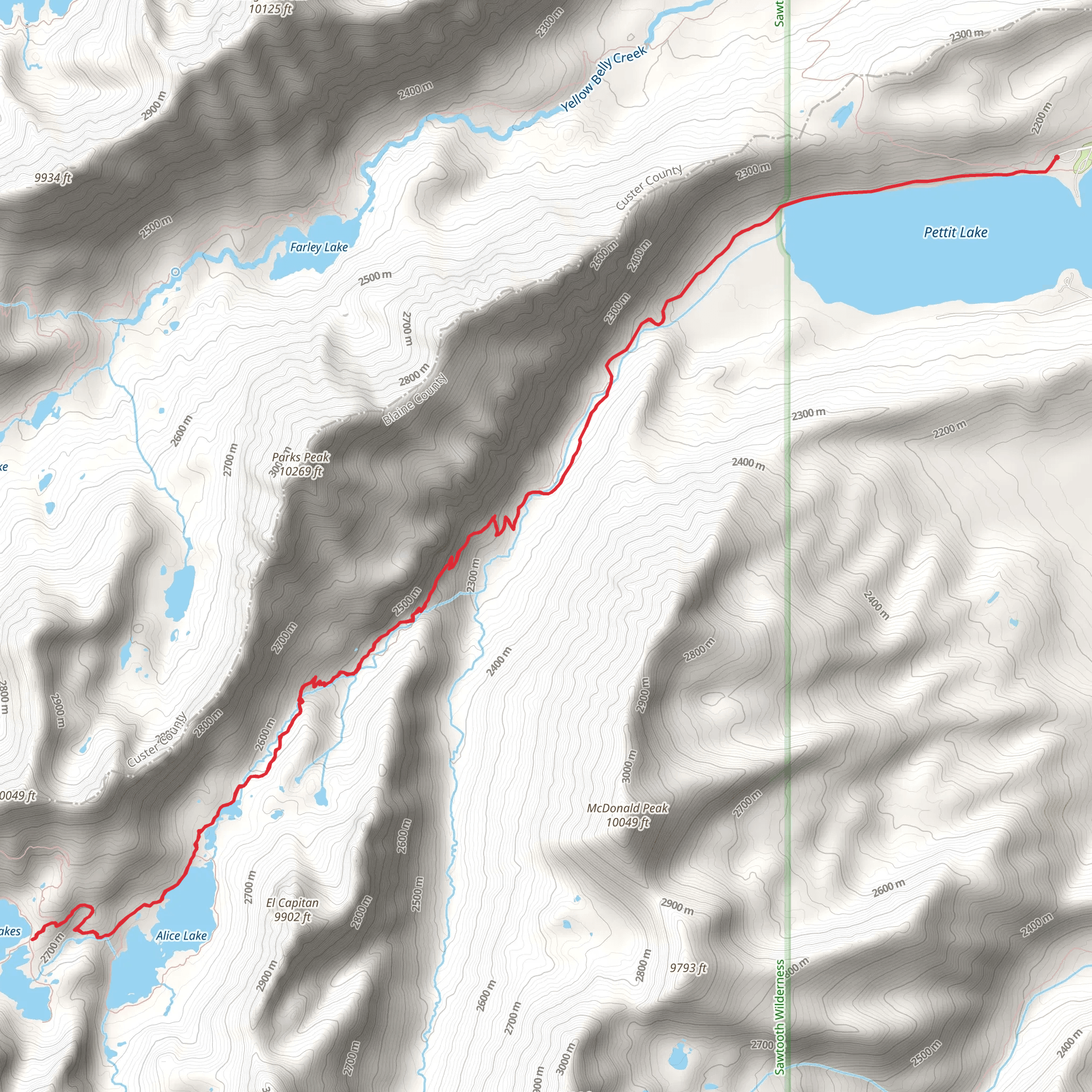 Twin Lakes, Pettit Lake and Pettit Creek Trail mobile static map