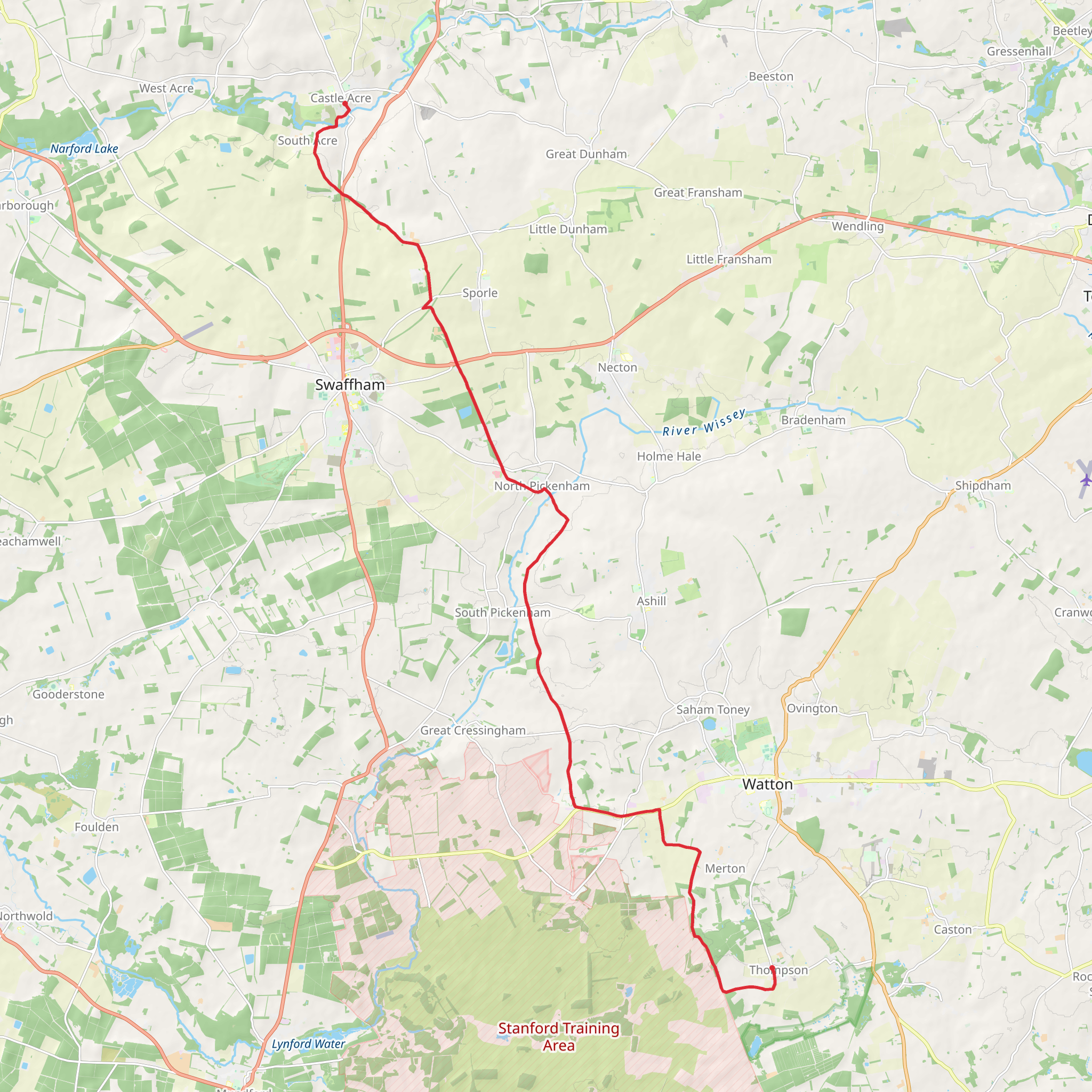 Thompson to Castle Acre Walk mobile static map