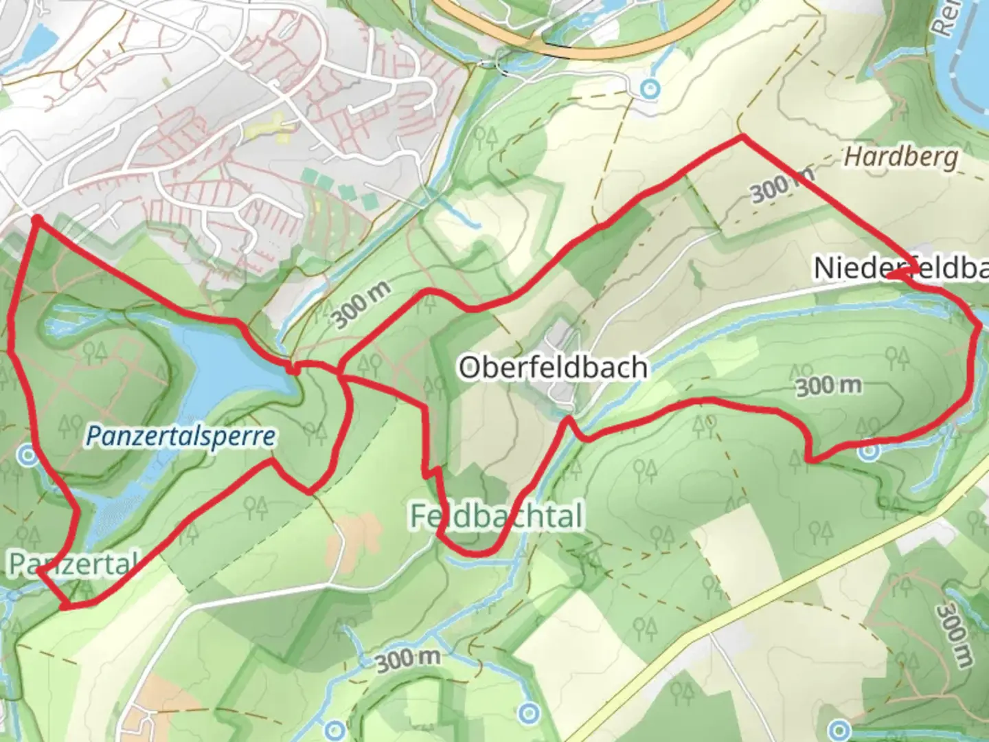 An image depicting the trail Panzertalsperre and Dorperhohe Loop and its surrounding area.