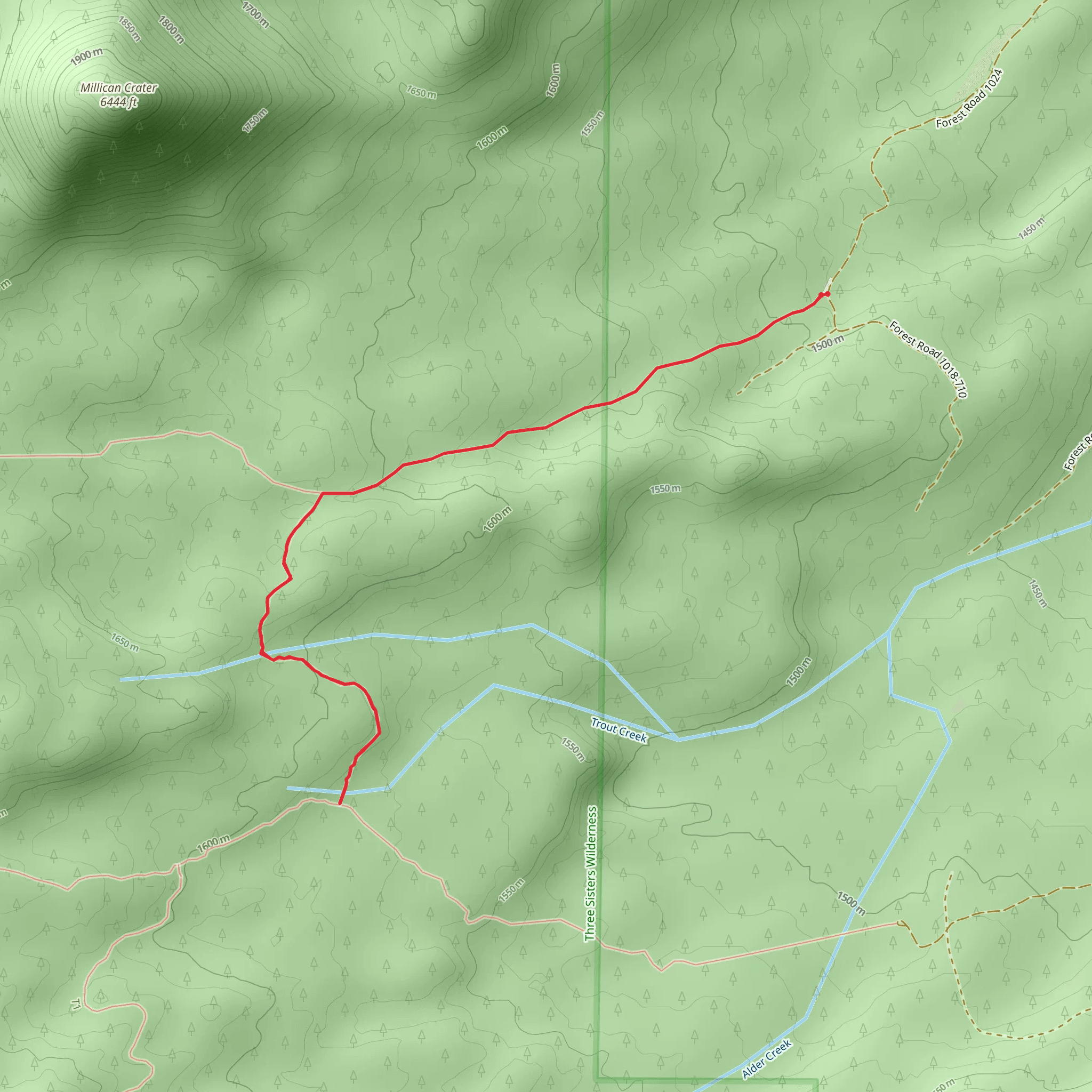 Trout Creek Tie Trail via Millican Crater Trail mobile static map