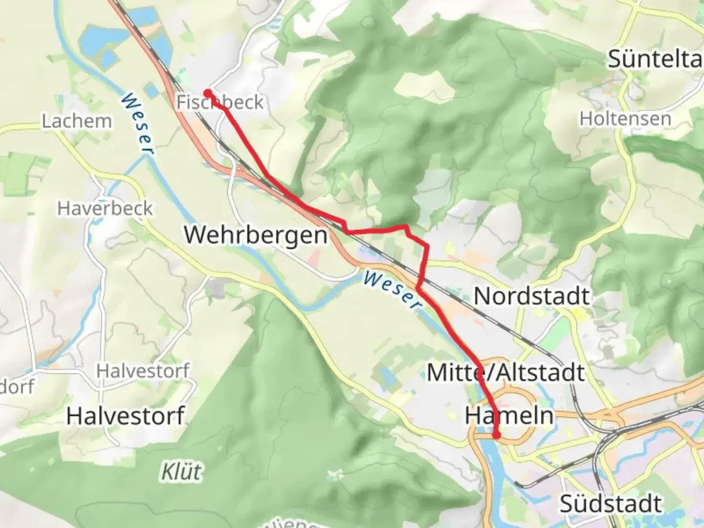 An image depicting the trail Fischbeck to Hamelin Walk and its surrounding area.