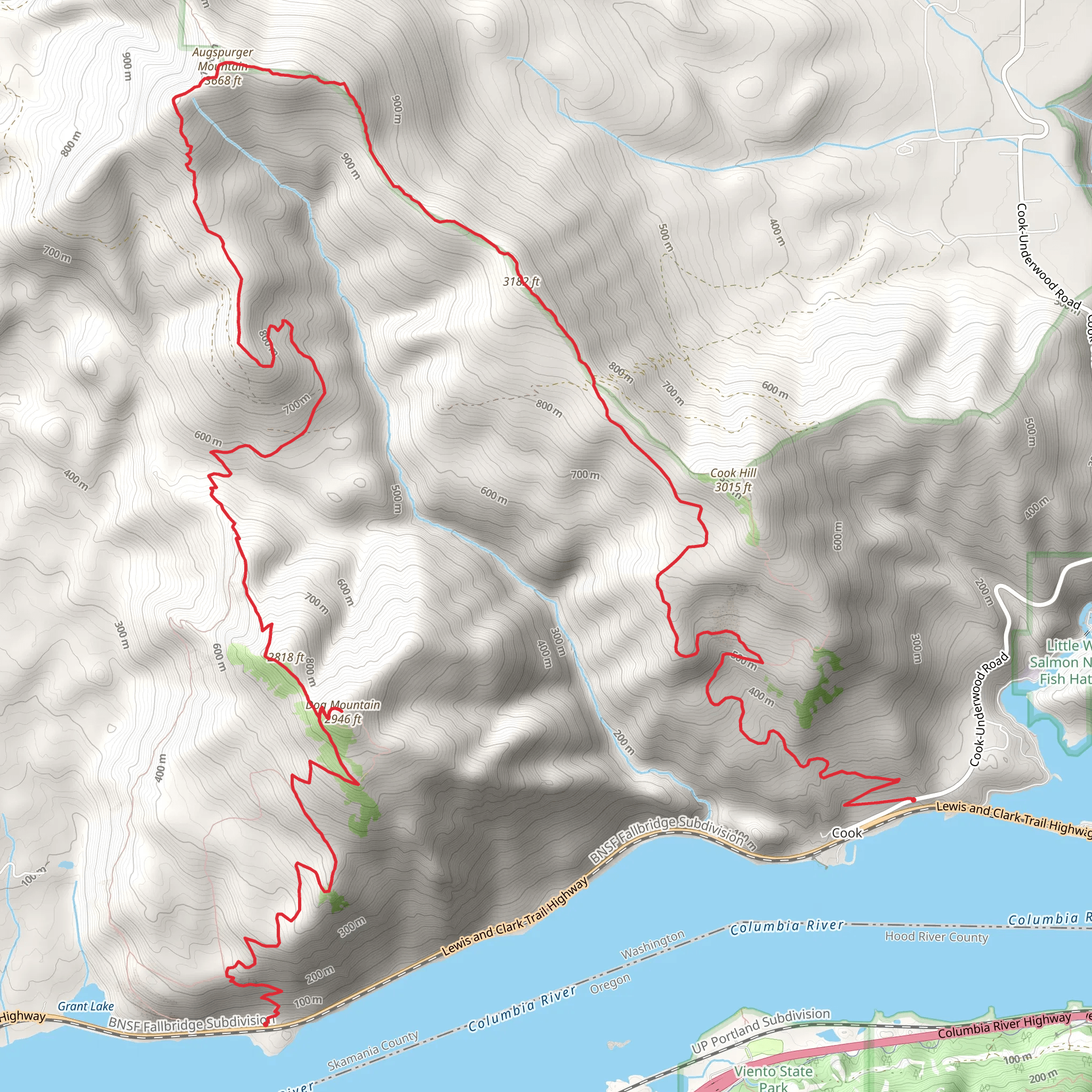 Dog Mountain and Augspurger Mountain Trail mobile static map