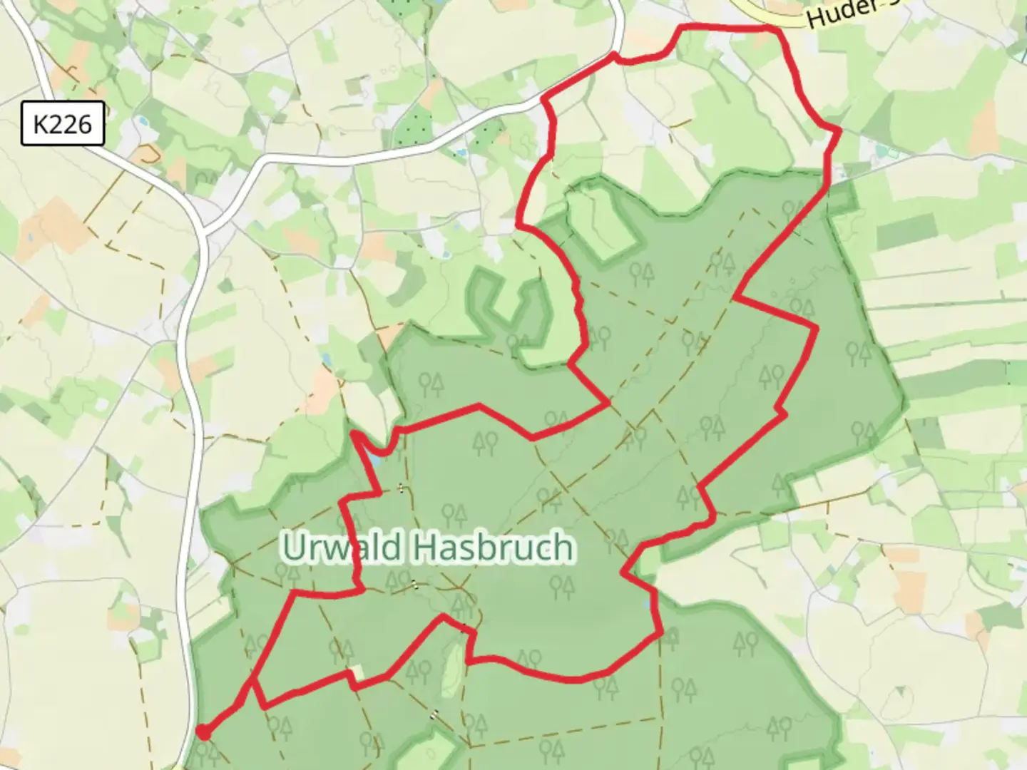 An image depicting the trail Peterteich and Müllerweg and its surrounding area.