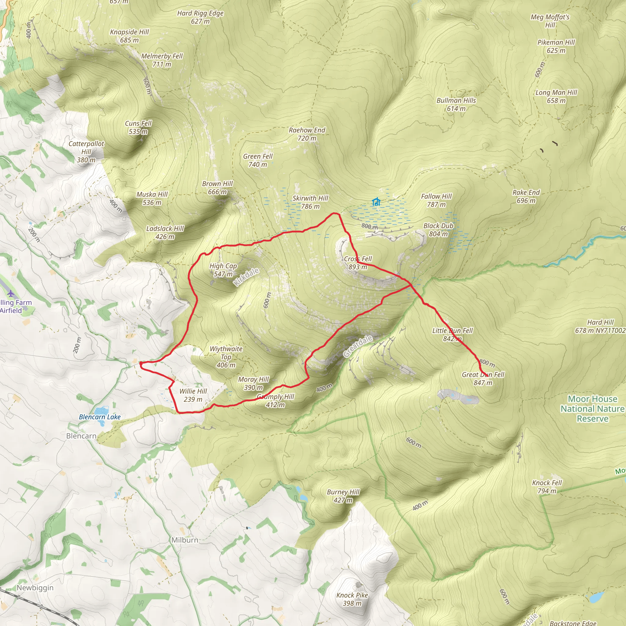 Cross Fell and Great Dun Fell from Kirkland mobile static map