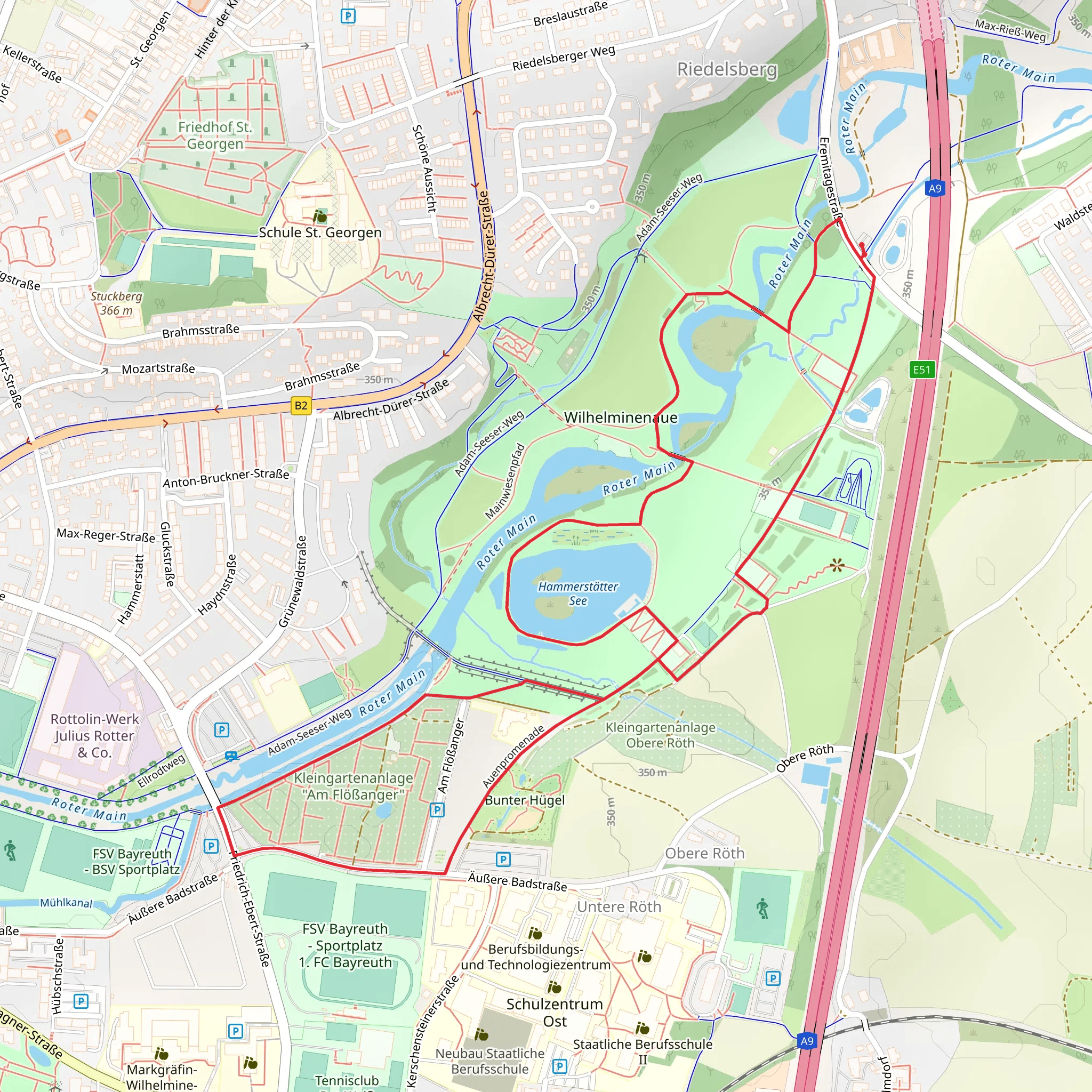 Wilhelminenaue, Hammerstatter See and Kleingartenanlage Am Flößanger Loop mobile static map