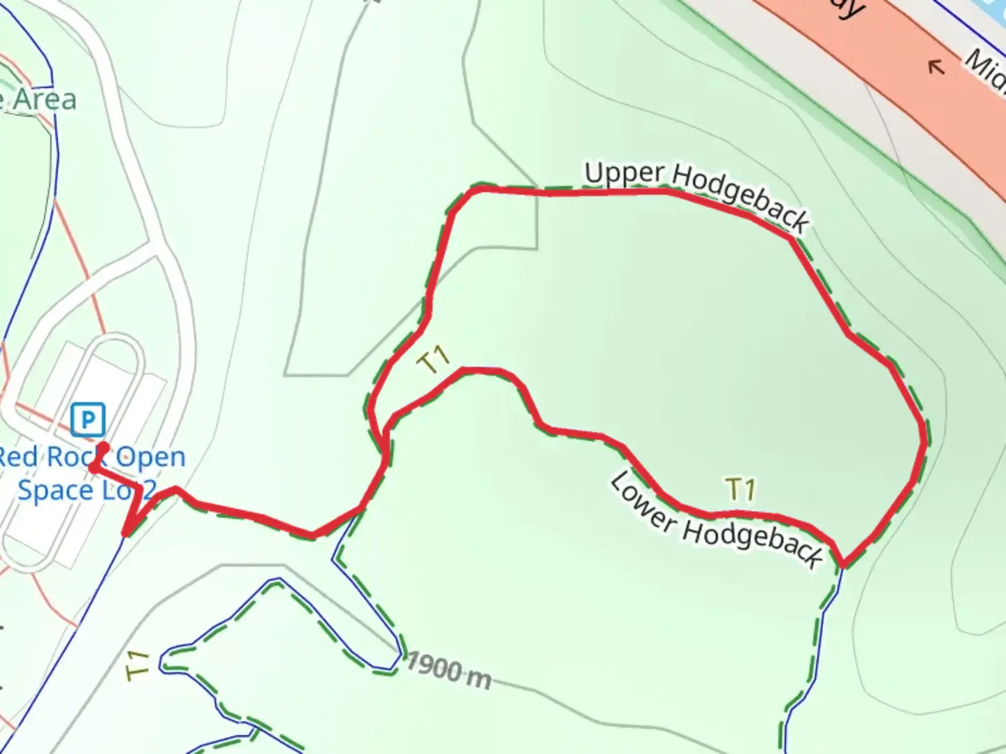 An image depicting the trail Lower and Upper Hogback Loop Trail and its surrounding area.