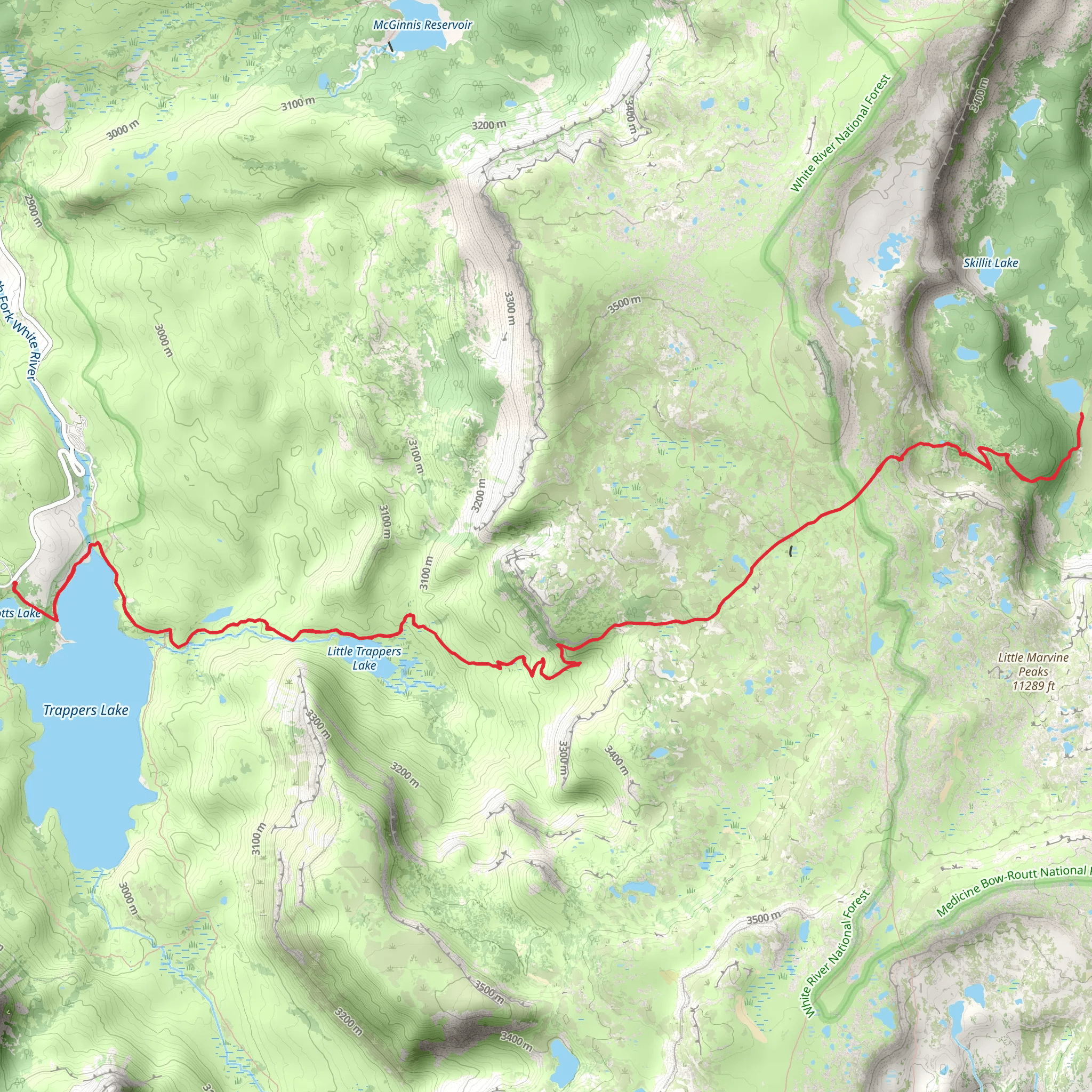 Mosquito Lake and Trappers Lake via Scotts Lake Trail mobile static map