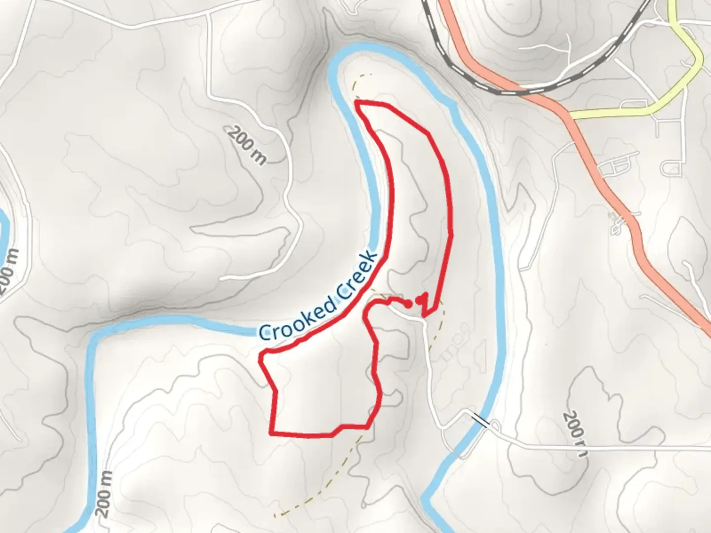 An image depicting the trail Crooked Creek Loop and its surrounding area.