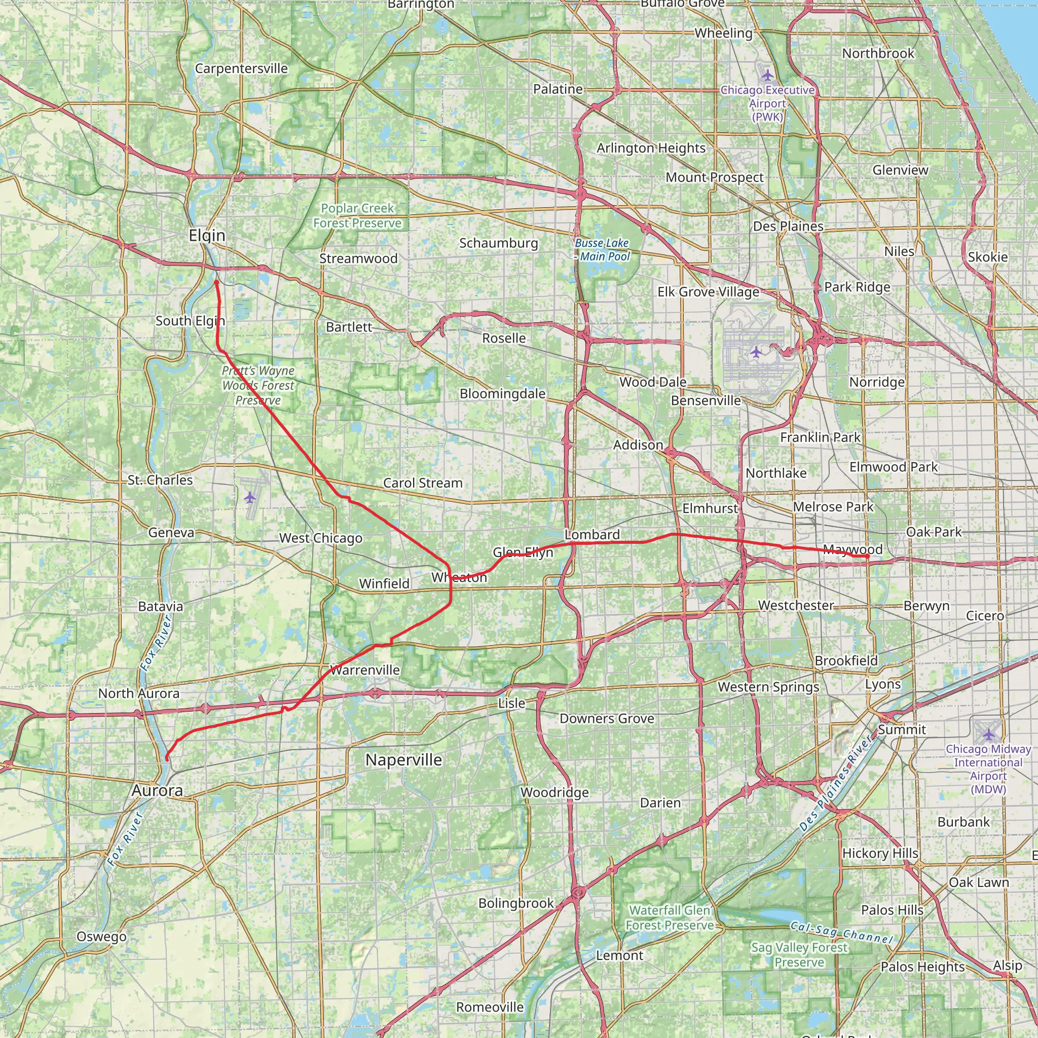 Illinois Prairie Path mobile static map