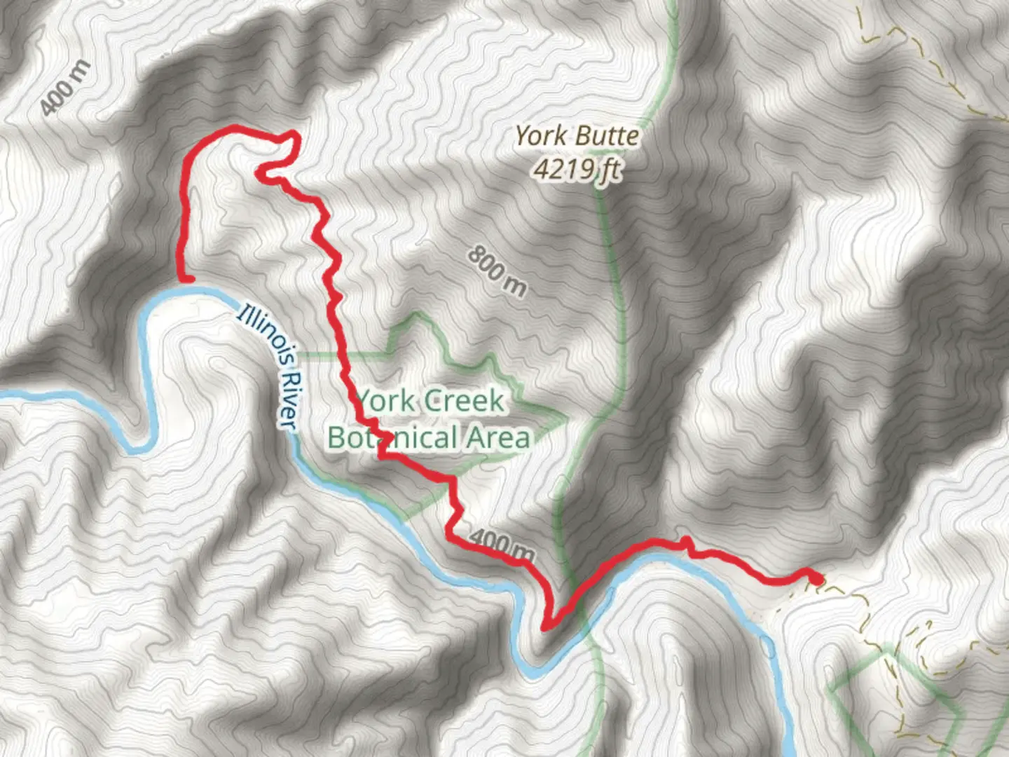 An image depicting the trail Shorty Noble Way via Illinois River Trail and its surrounding area.