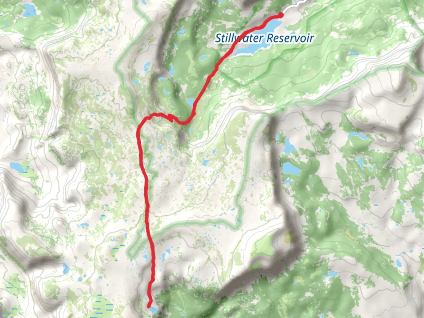 An image depicting the trail Deer Lake Trail from Stillwater Reservoir and its surrounding area.