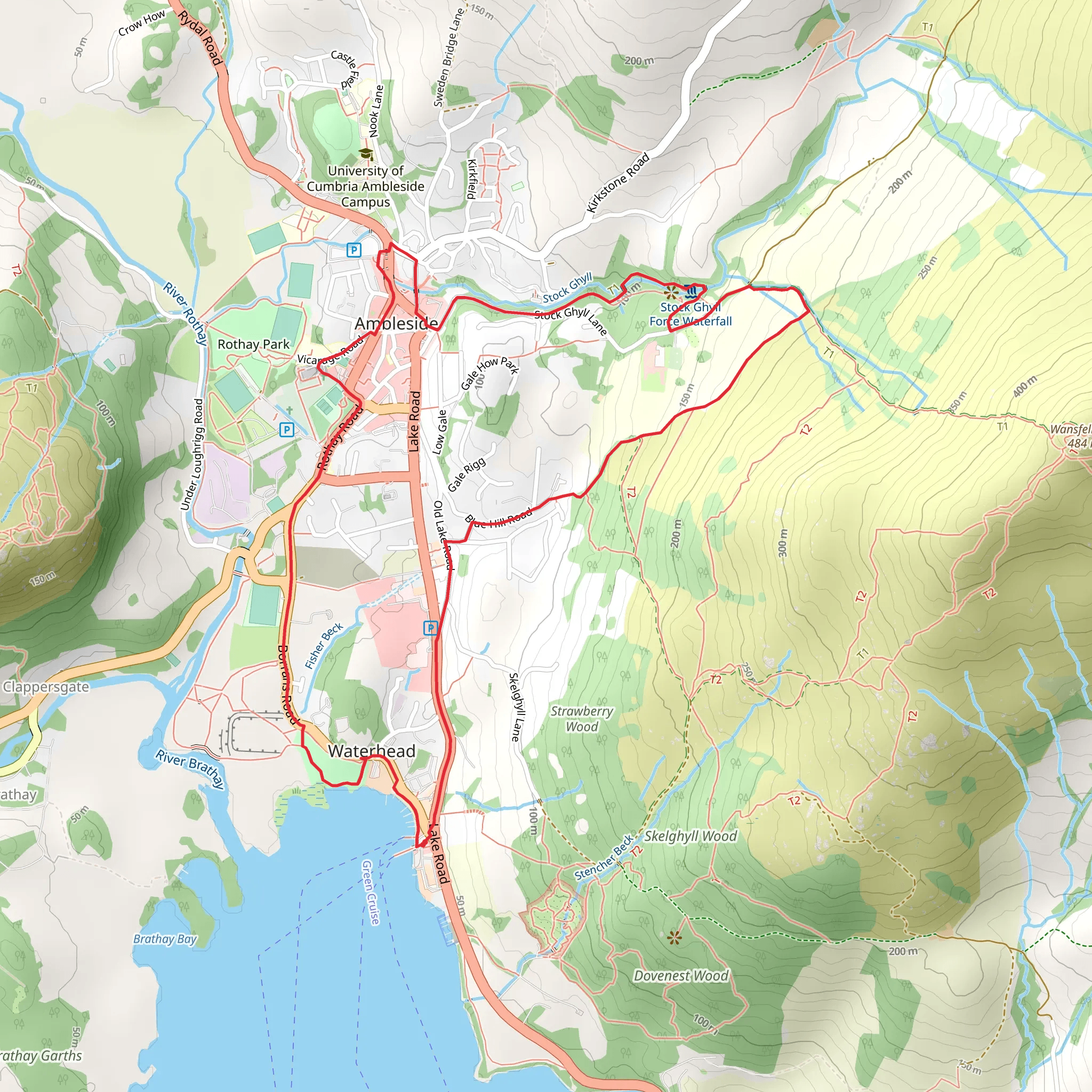 Stock Ghyll Force Waterfall and Borrans Park Loop mobile static map