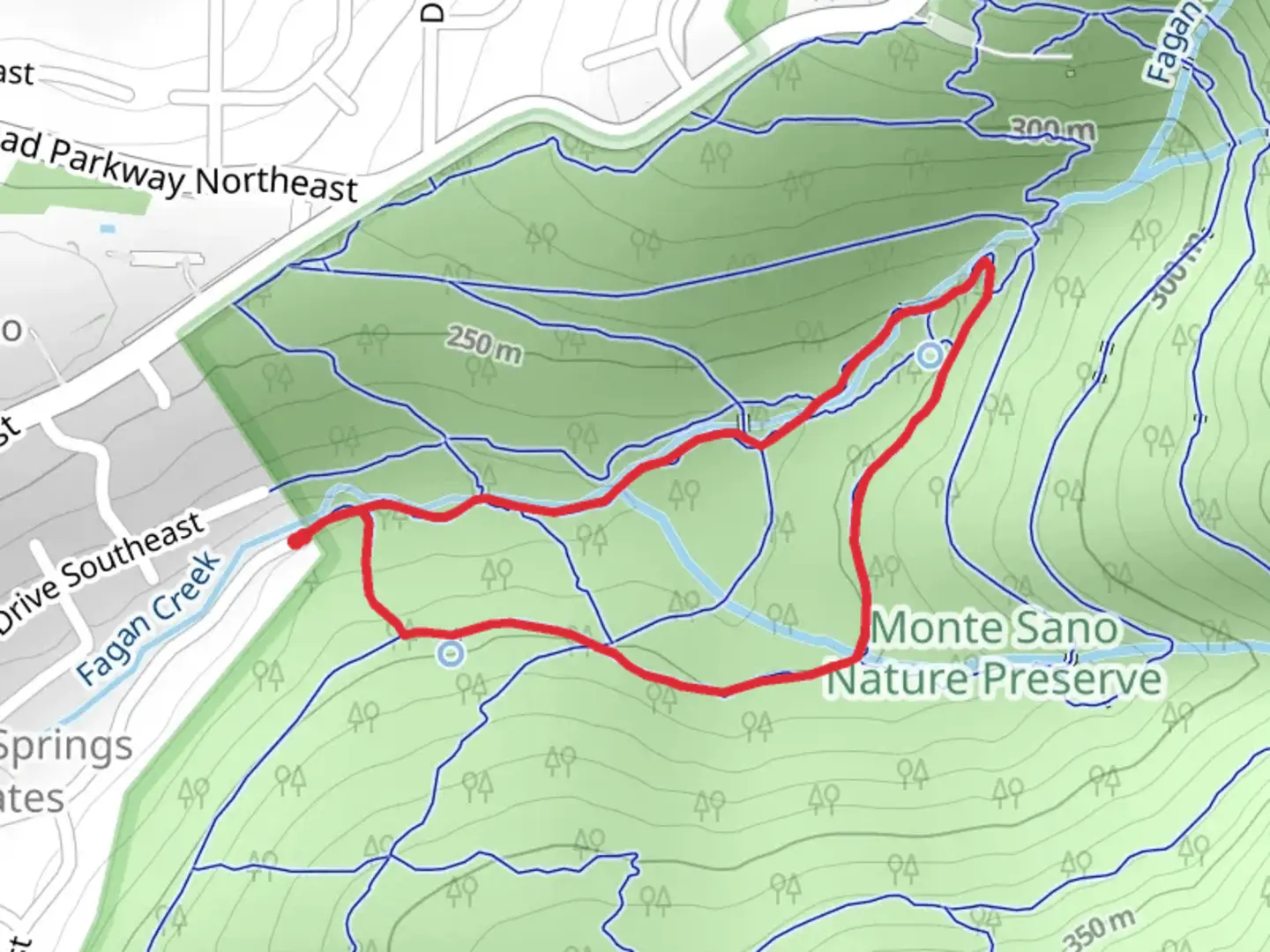 An image depicting the trail Sink Hole, Alms House and Wild Flower Loop Trail and its surrounding area.