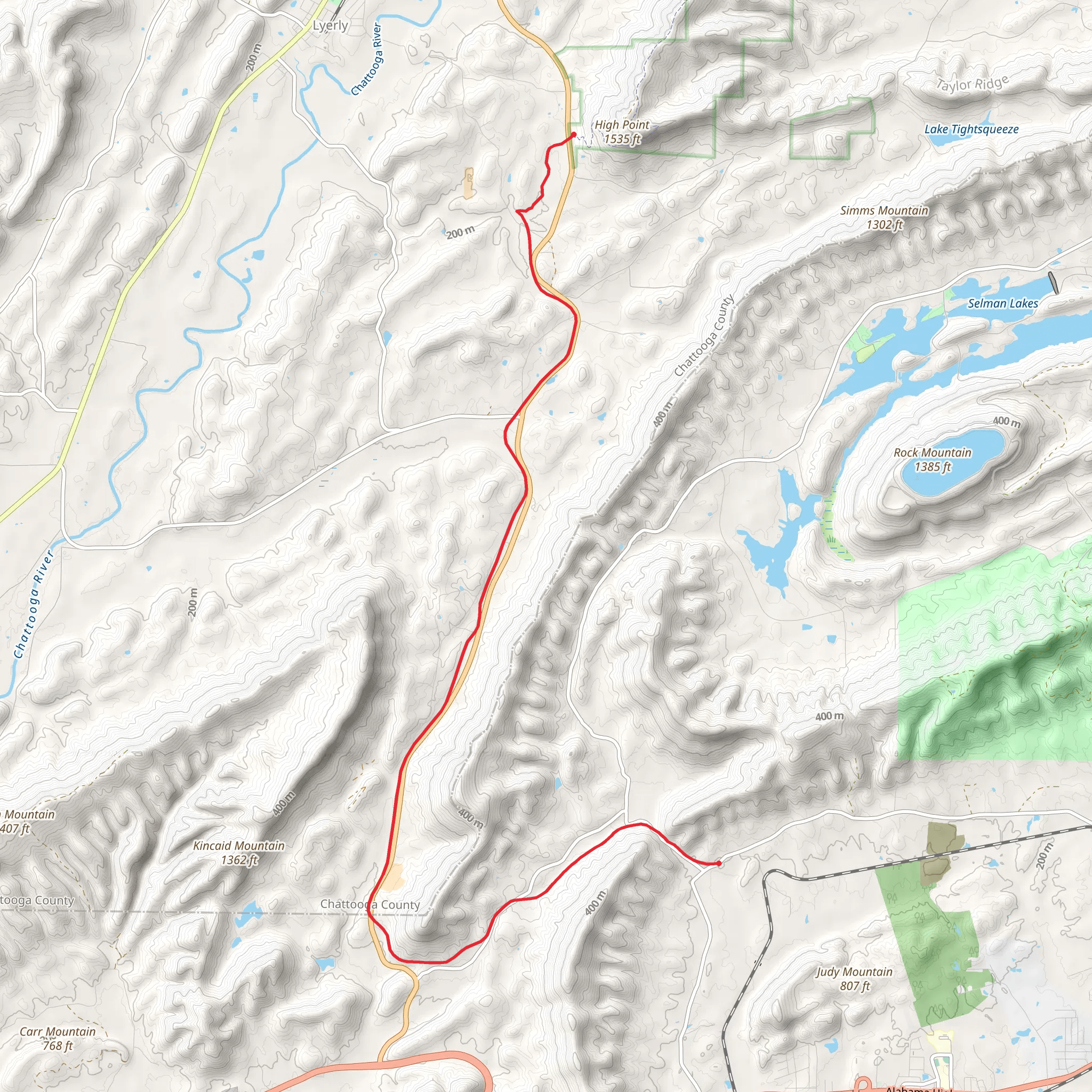 Pinhoti Trail - Lavender mobile static map