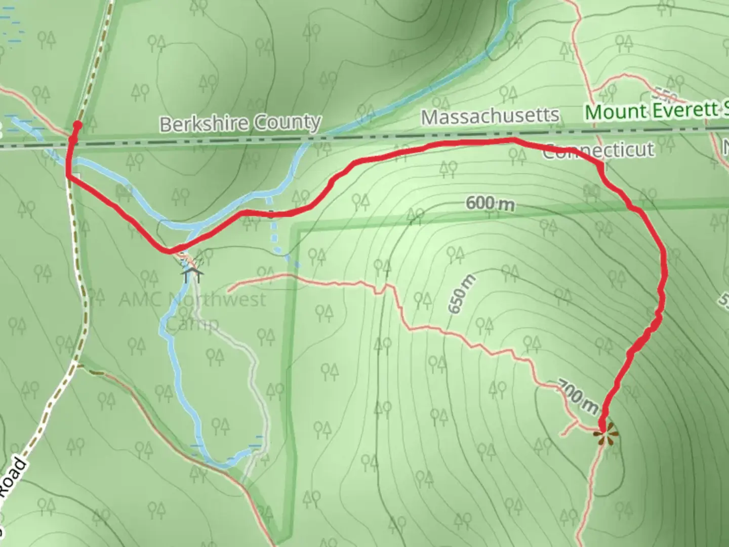 An image depicting the trail Bear Mountain via Northwest Road and its surrounding area.