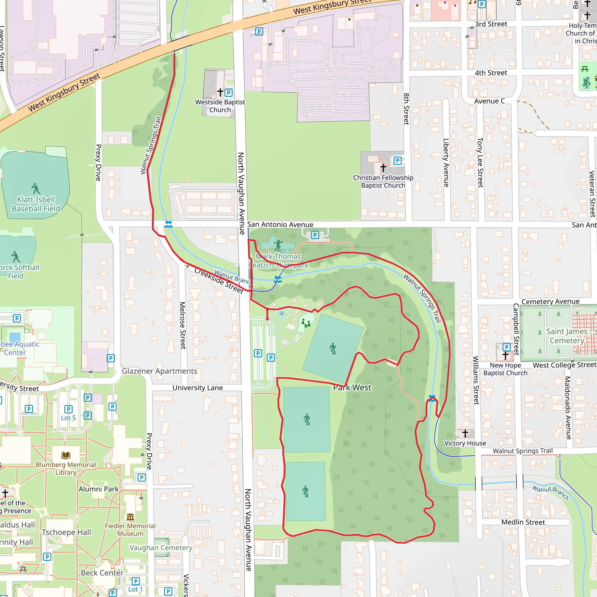 Park West Loop and Walnut Springs Trail mobile static map