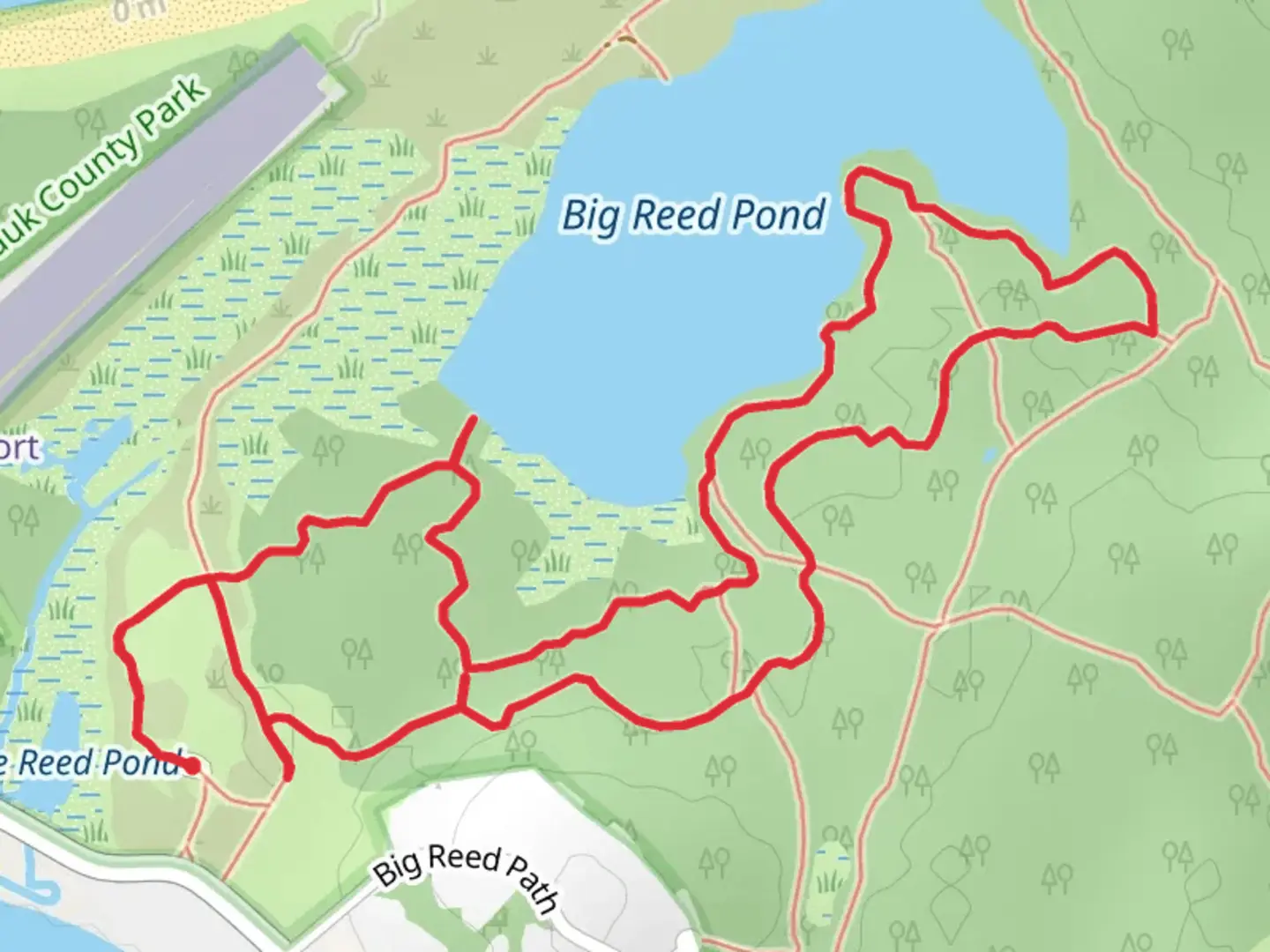 An image depicting the trail Little Reed Pond to Big Reed Pond Loop Trail and its surrounding area.