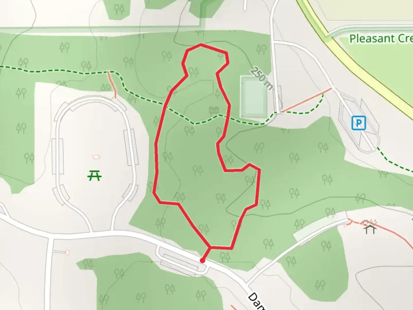 An image depicting the trail Dam Road Loop and its surrounding area.