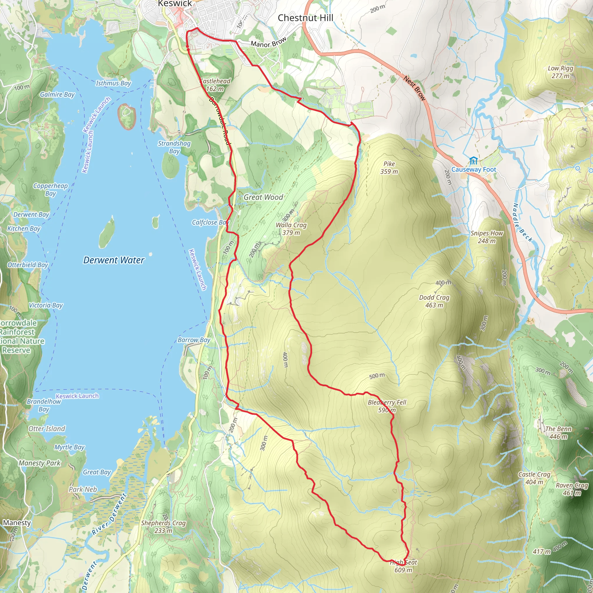 Walla Crag - Bleaberry Fell and High Seat mobile static map