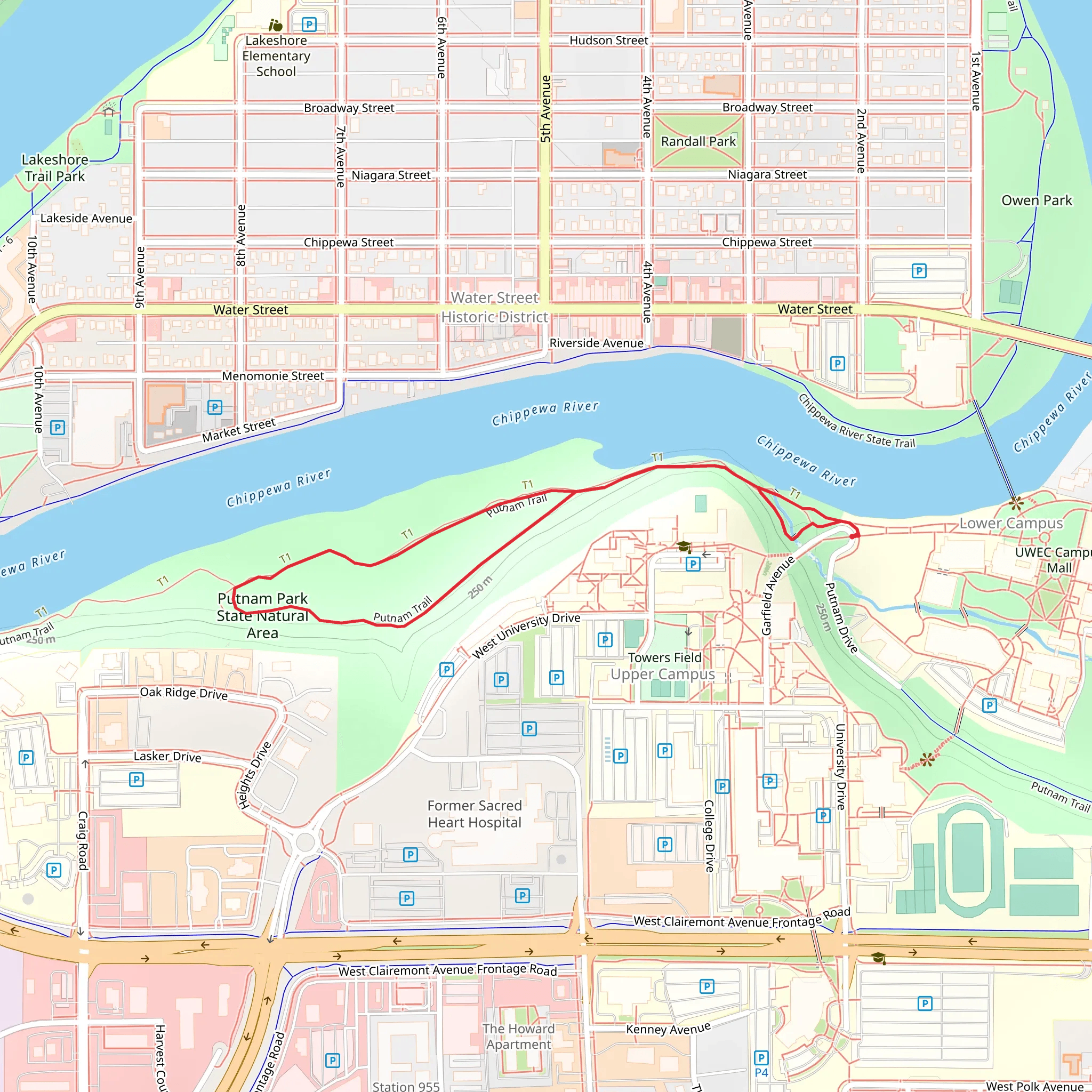 Putnam Loop Trail from Garfield Avenue mobile static map