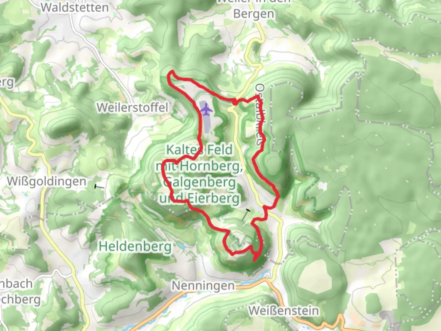 An image depicting the trail Hornberg Loop via Kaltes Feld mit Hornberg and its surrounding area.