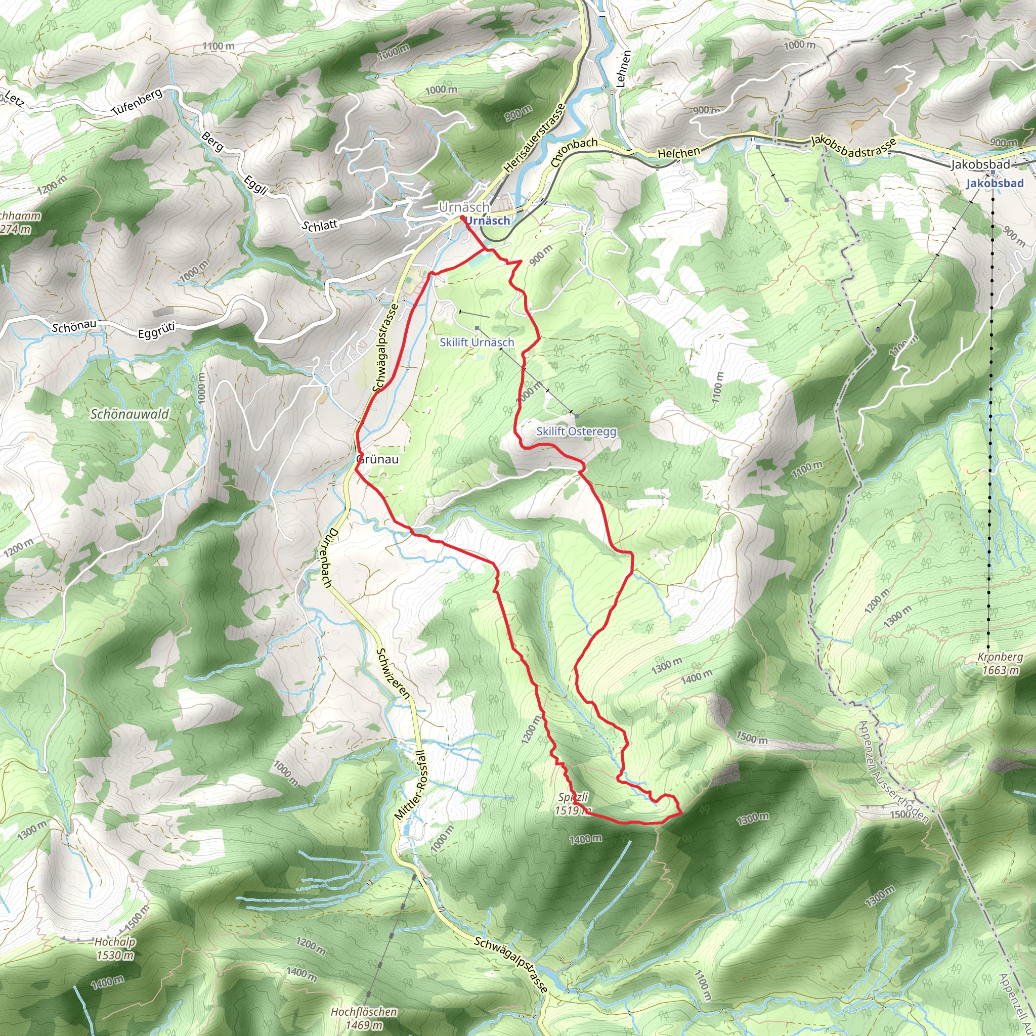 Spitzli Mountain Loop from Urnäsch mobile static map
