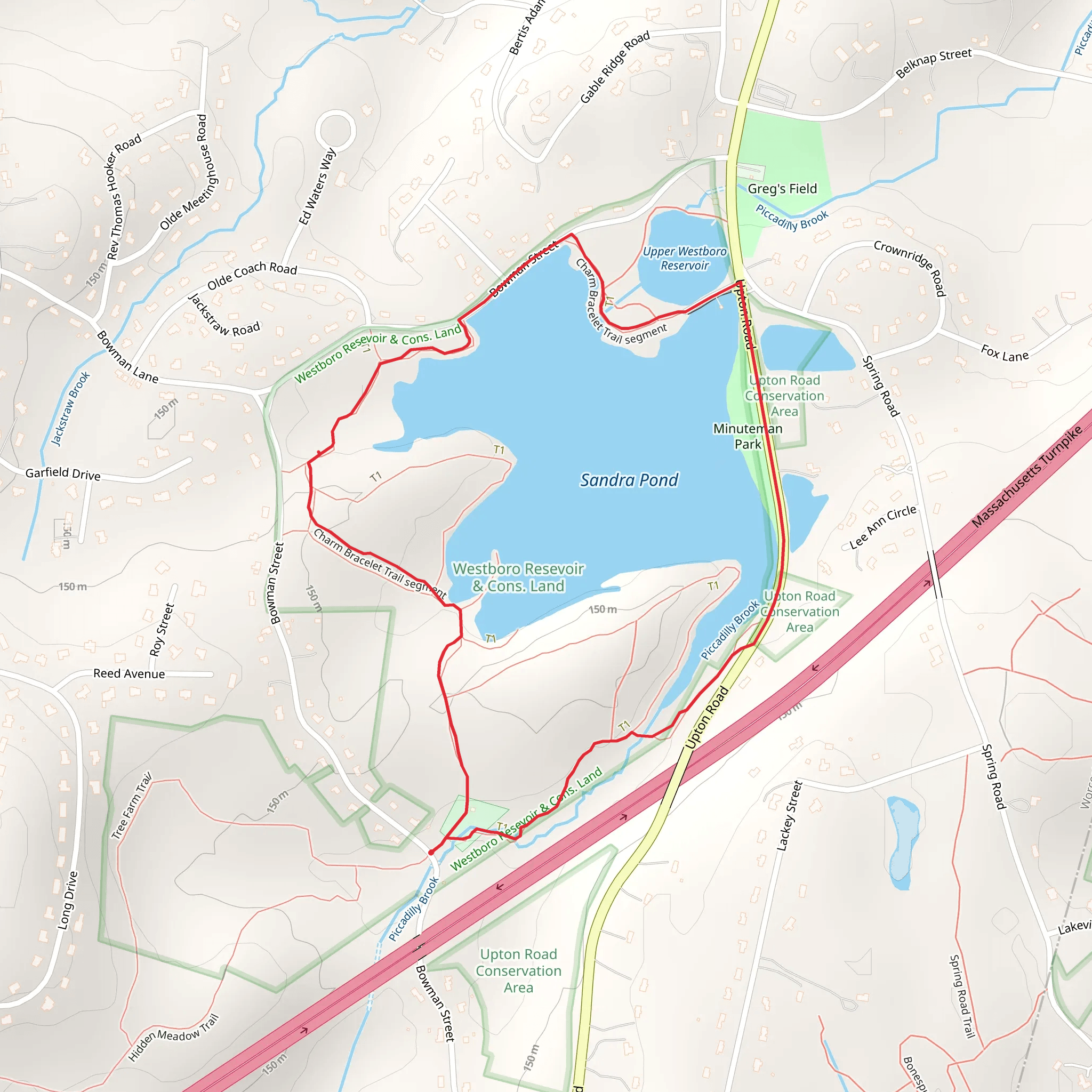 Westborough Reservoir Loop - Bowman Street Reservation Area mobile static map