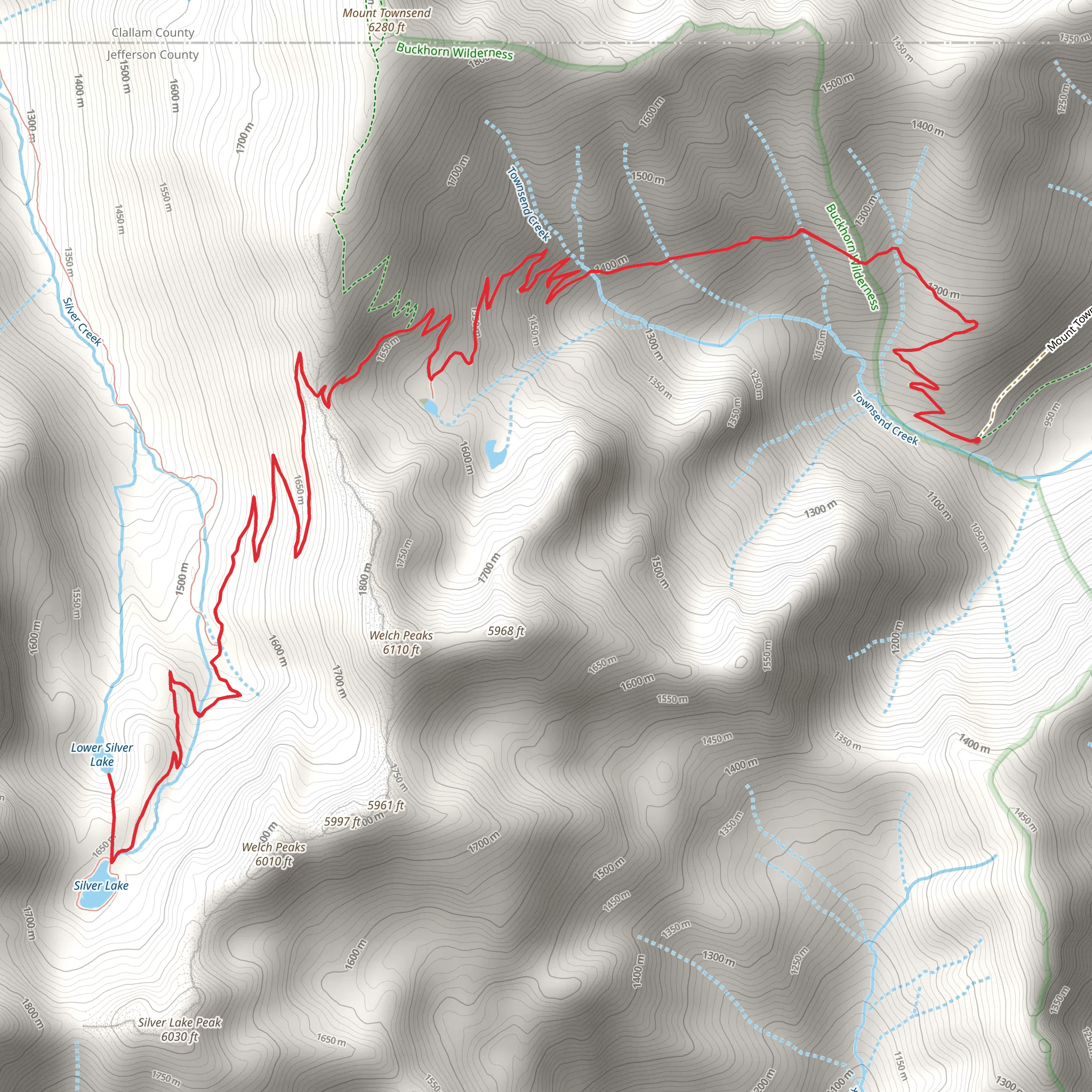 Silver and Lower Silver Lake via Mount Townsend Lower Trail mobile static map