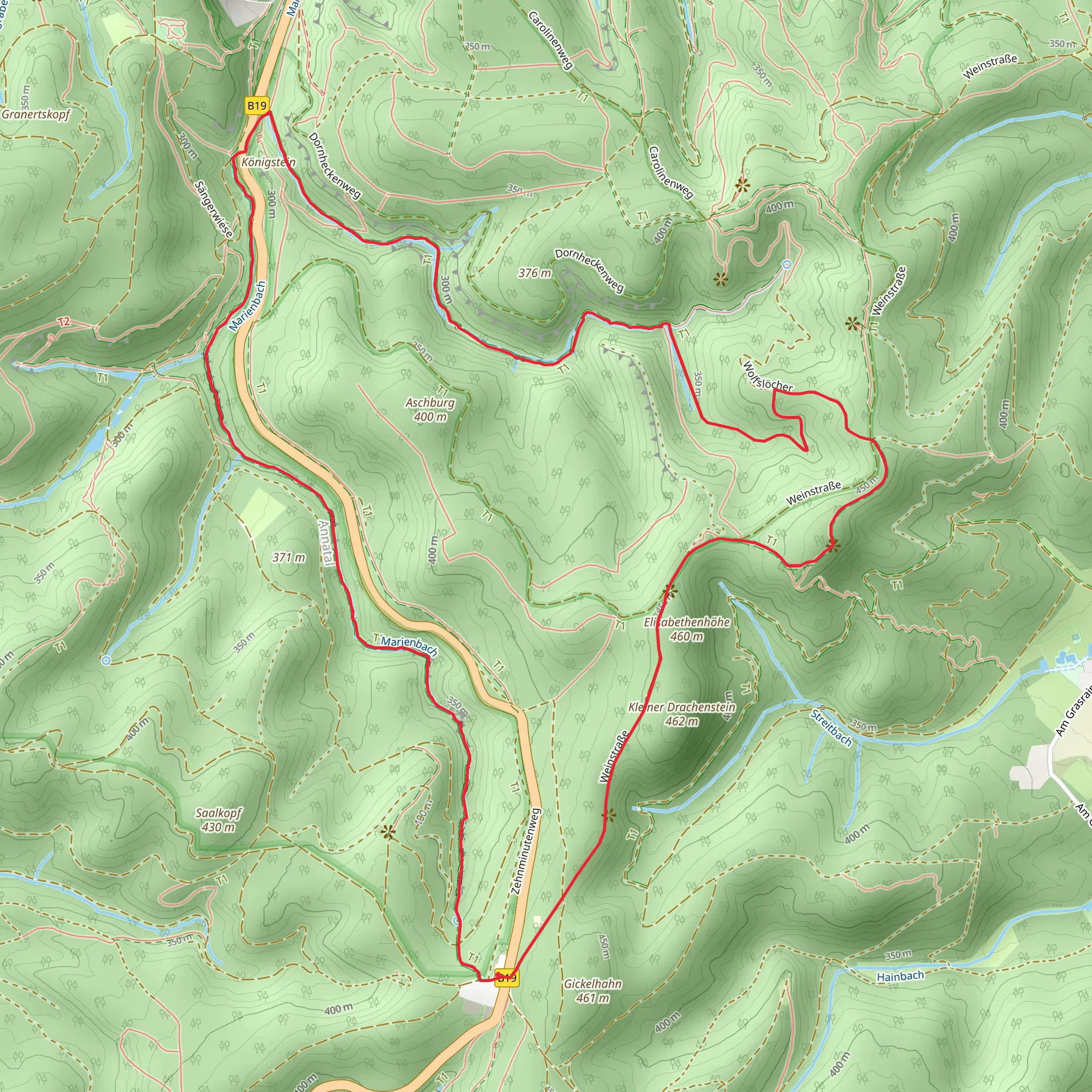 Drachenschlucht Nordzugang and Marienblick via Weinstrasse mobile static map