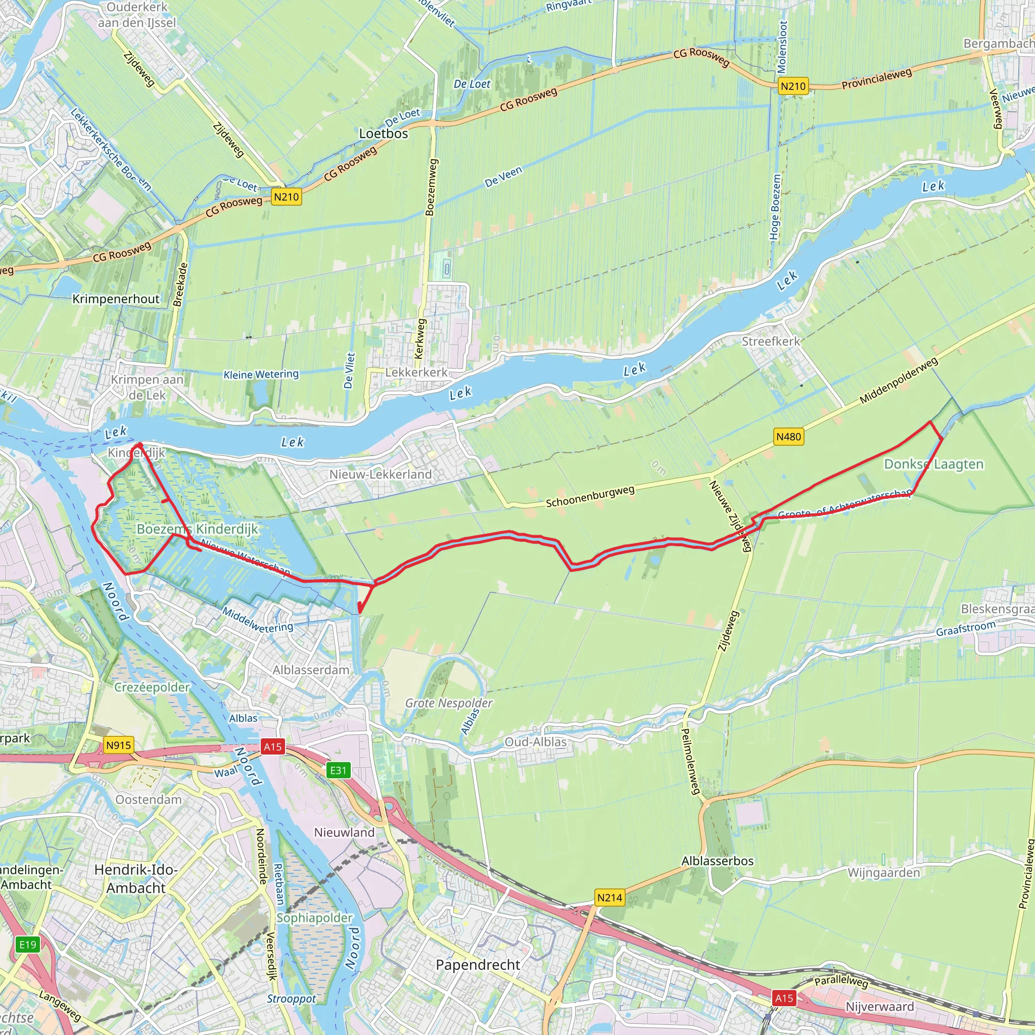Molenstraat and Achterkade via Donkse Laagten, Kortlandse Molen and Museum Windmill Nederwaard mobile static map