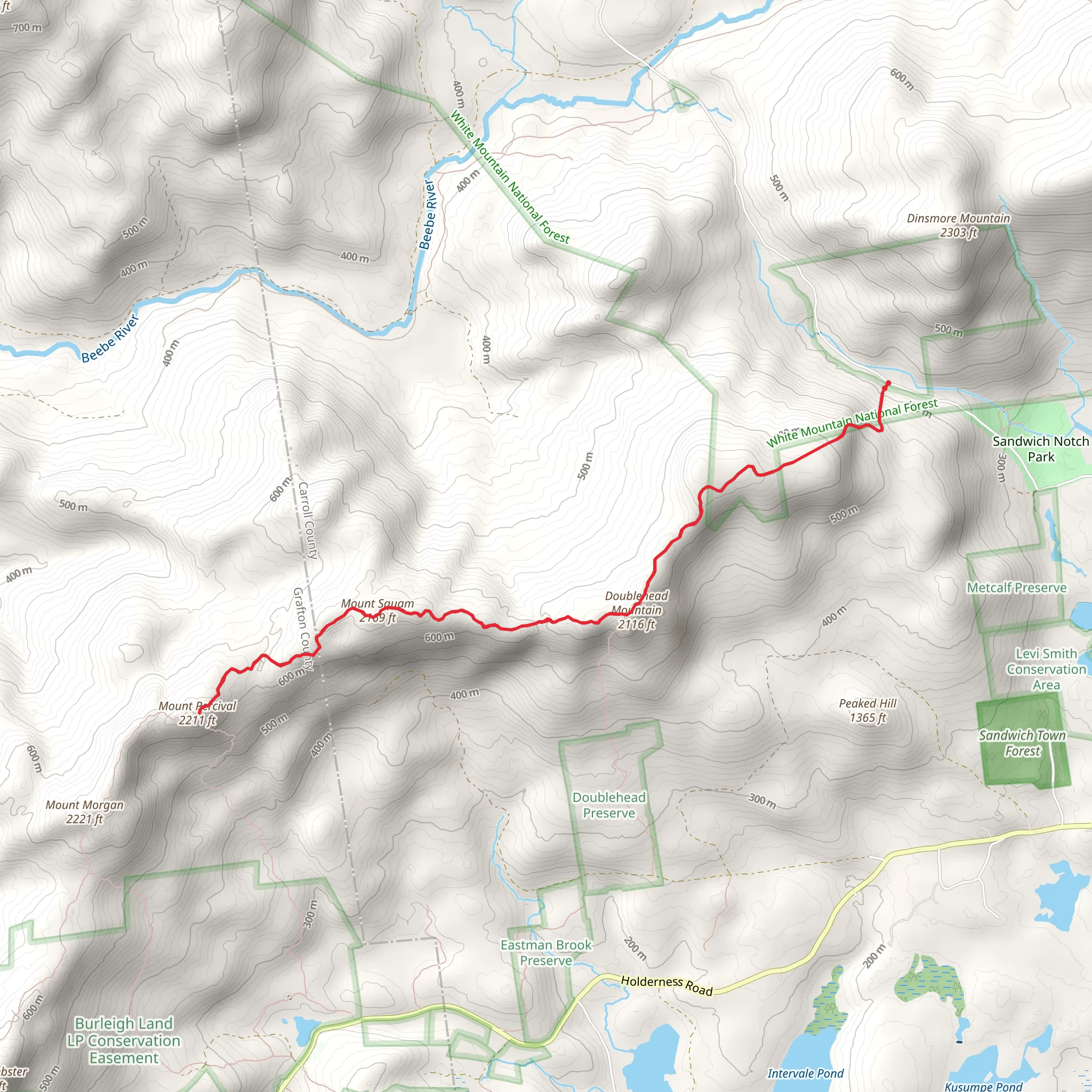Doublehead Mountain, Mount Squam and Mount Percival Trail mobile static map