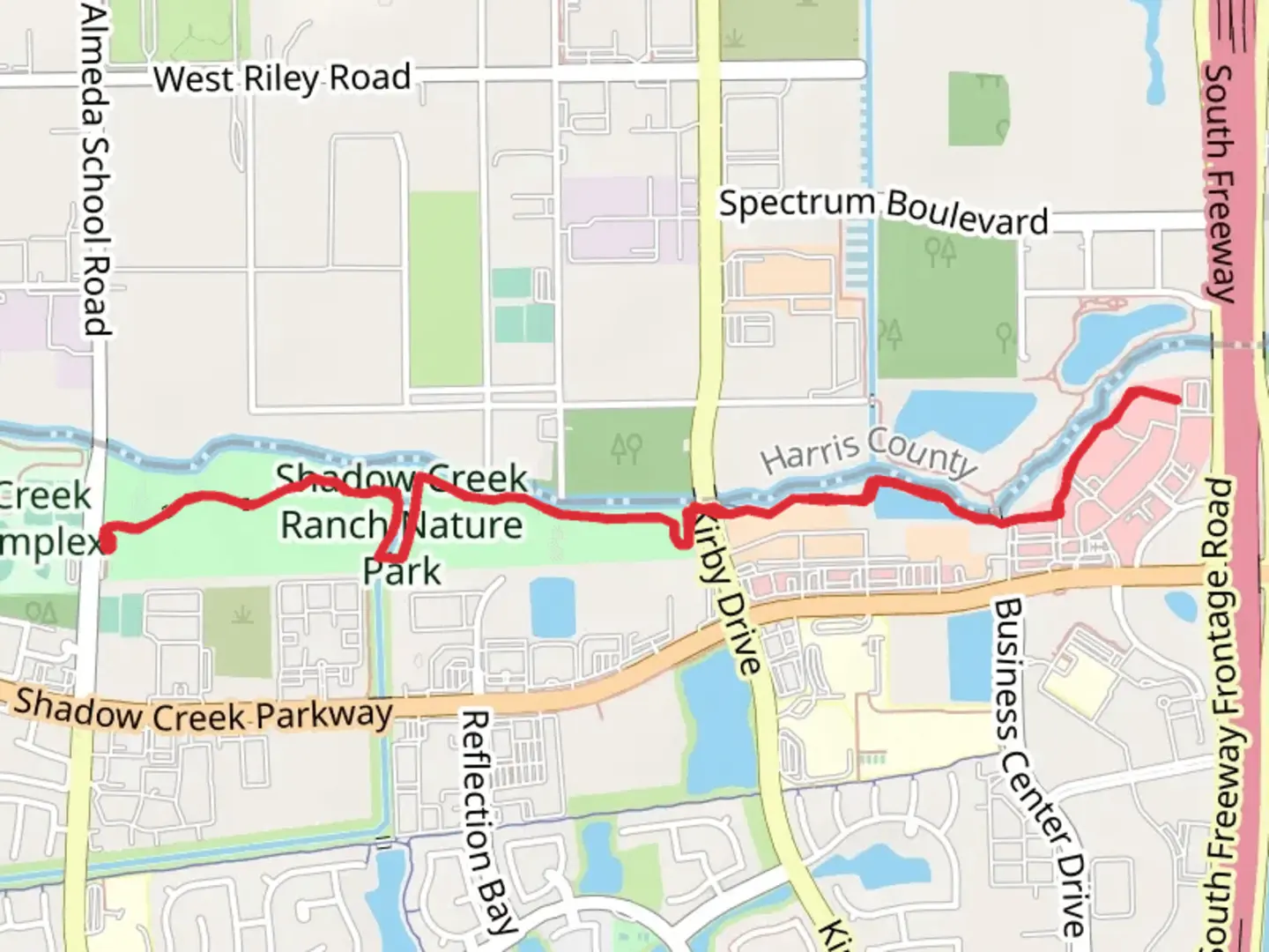 An image depicting the trail Shadow Creek Ranch Nature Park and Creek Clear and its surrounding area.