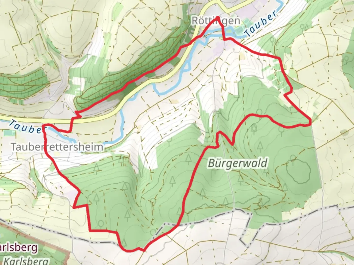 An image depicting the trail Wuertt Weinwanderweg and Steinweg and its surrounding area.