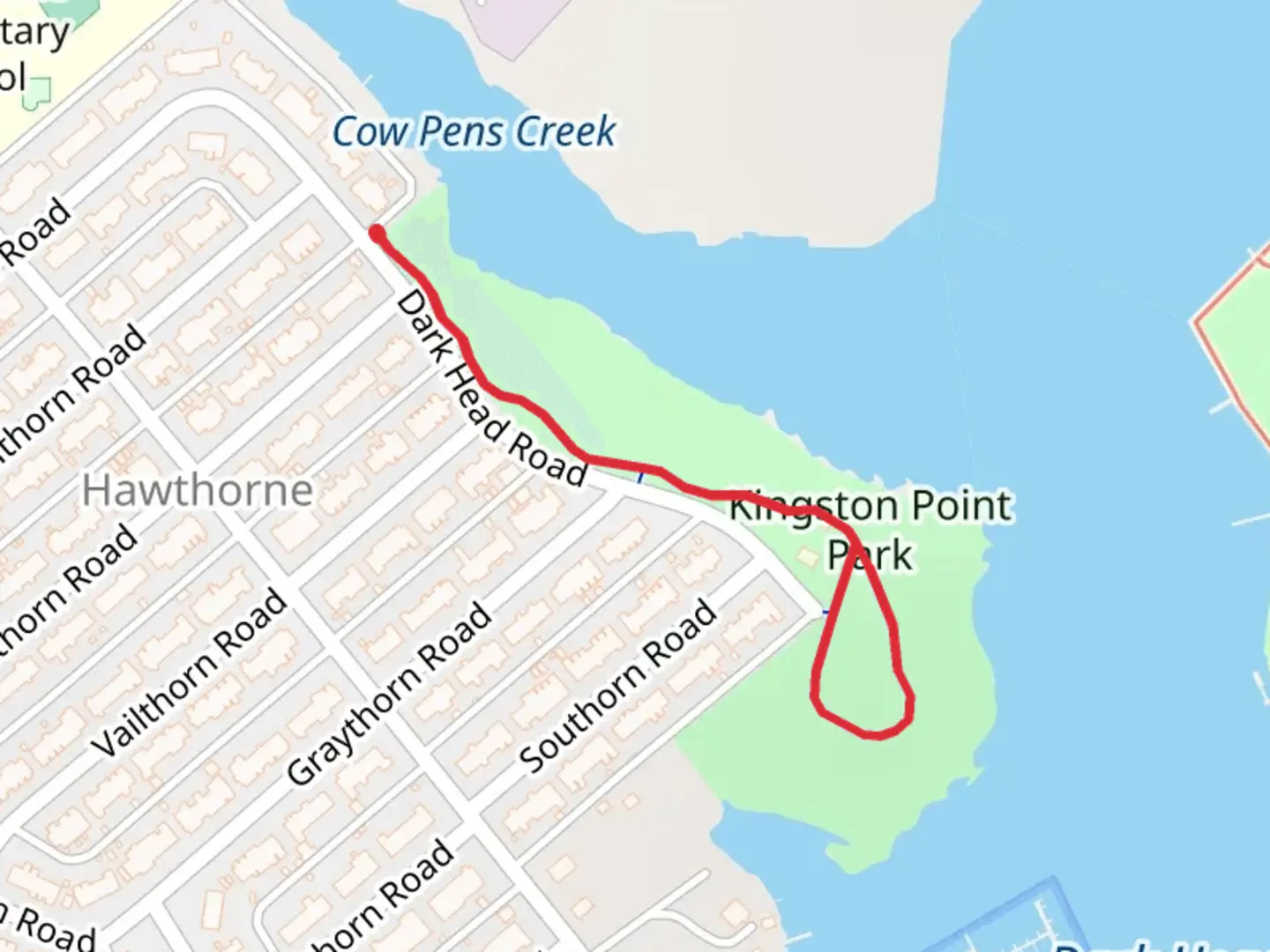 An image depicting the trail Kingston Point Park Loop and its surrounding area.