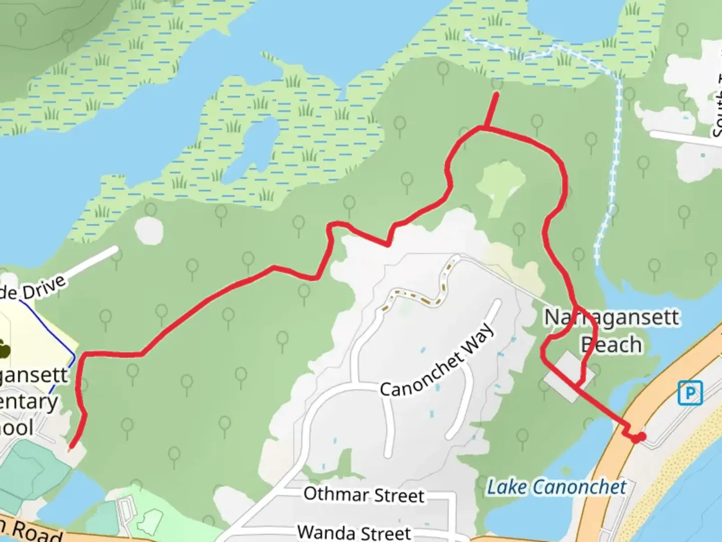 An image depicting the trail Anne Hoxsie Lane and Canonchet Farm Trail and its surrounding area.