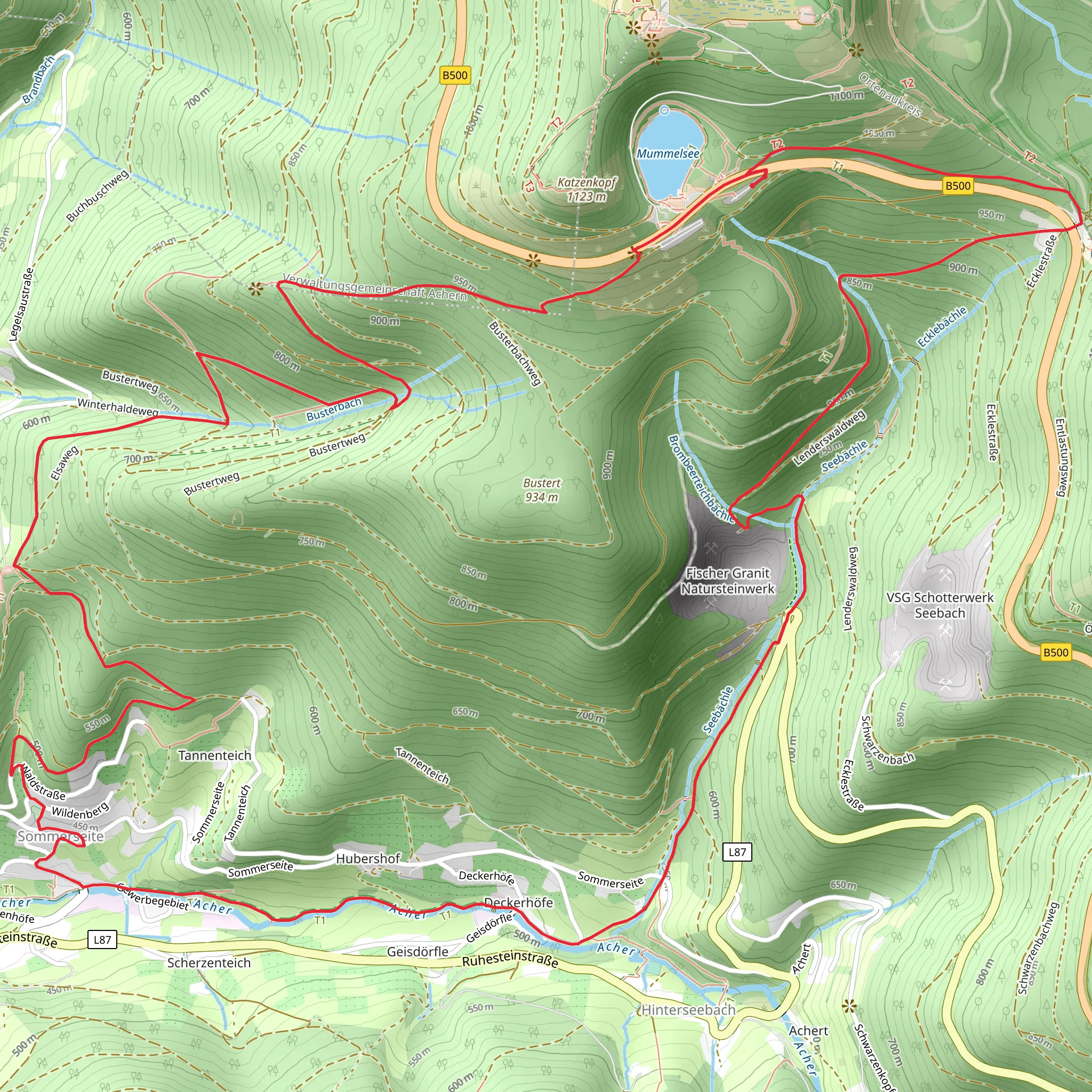 Bergmatt and Grillplatz Hohfelsen via Ottenhoefen Mummelsee mobile static map