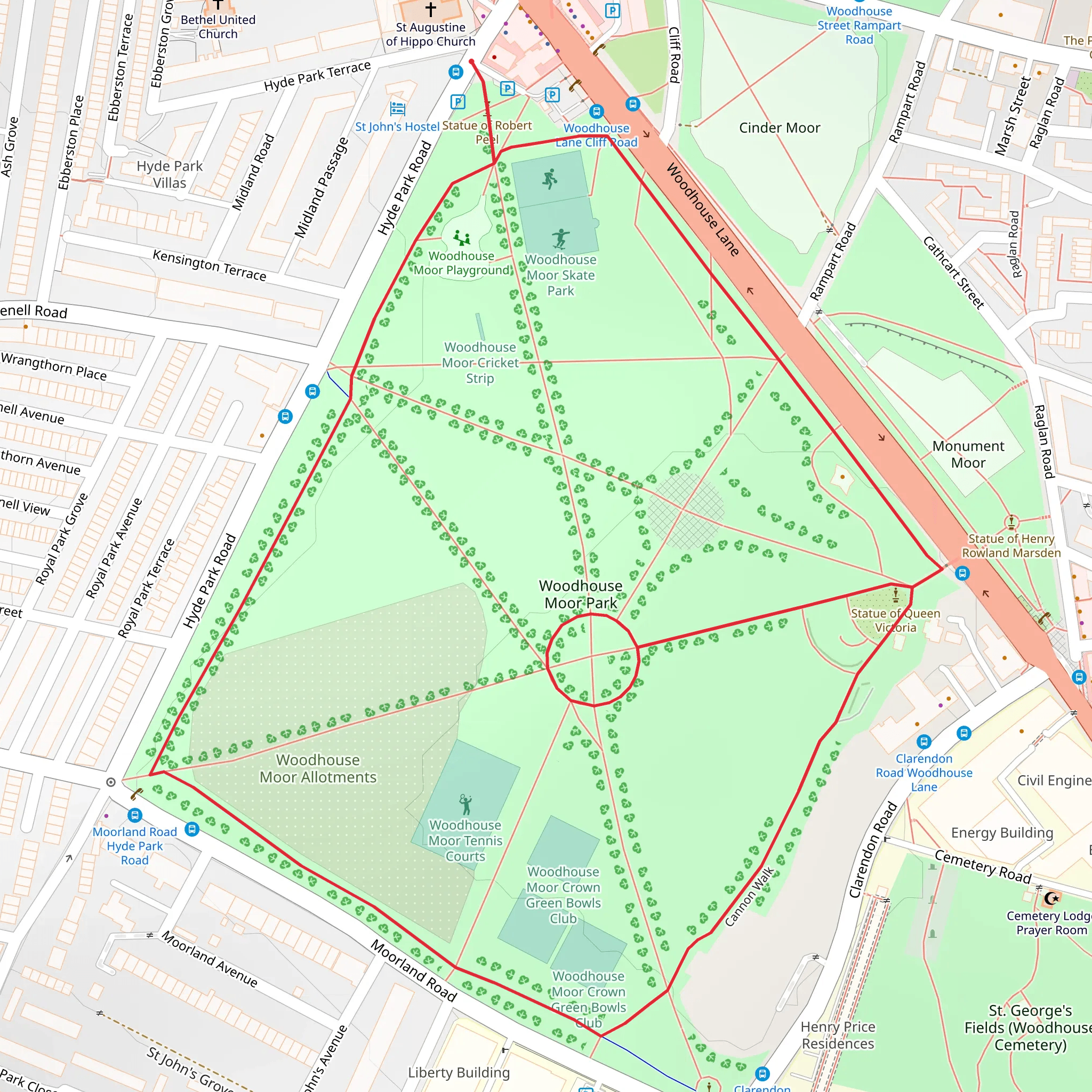 Woodhouse Moor Park Loop mobile static map