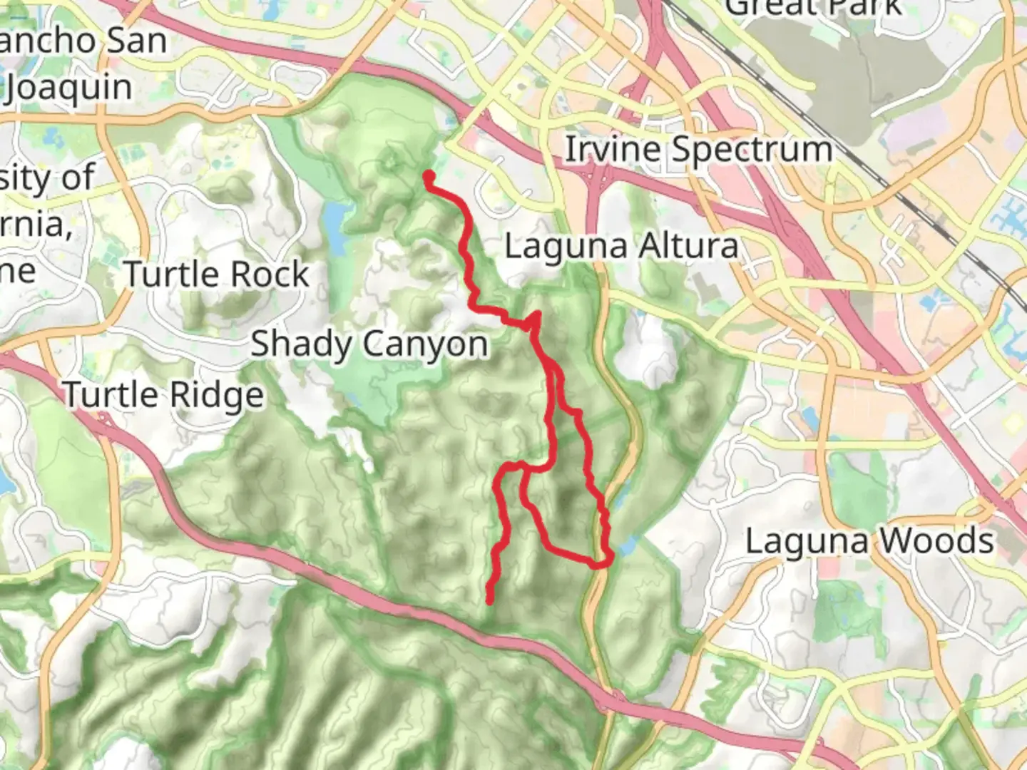 An image depicting the trail Serrano Ridge Trail via Quail Trail and its surrounding area.