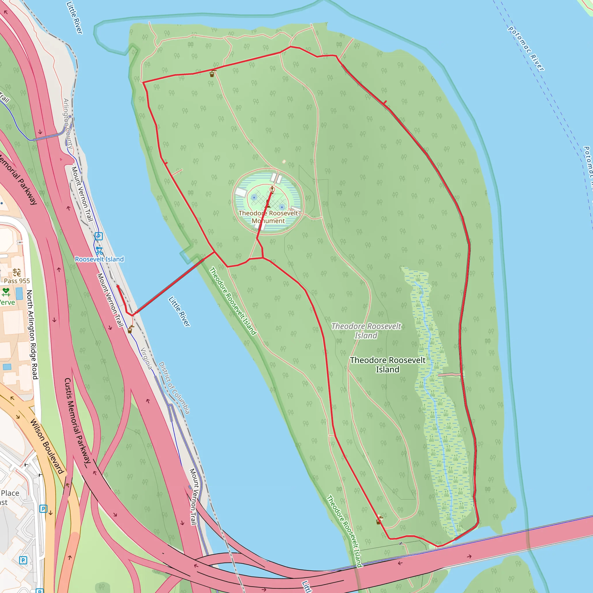 Theodore Roosevelt Island Loop mobile static map