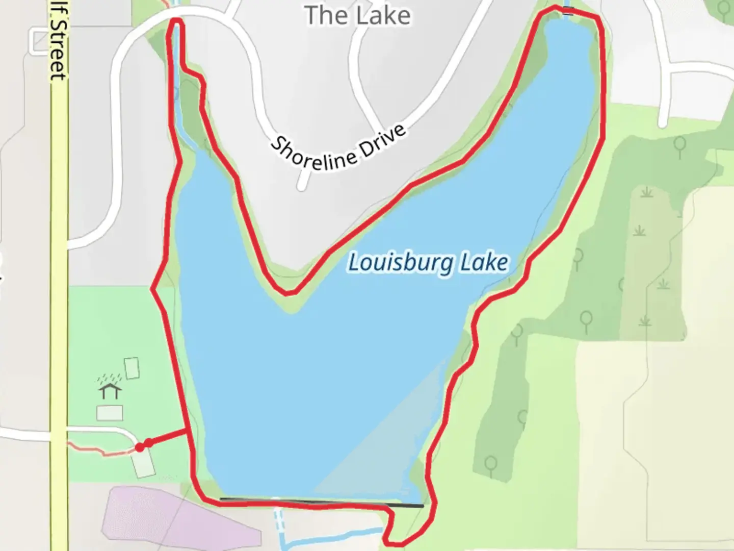 An image depicting the trail Louisburg Lake Loop and its surrounding area.