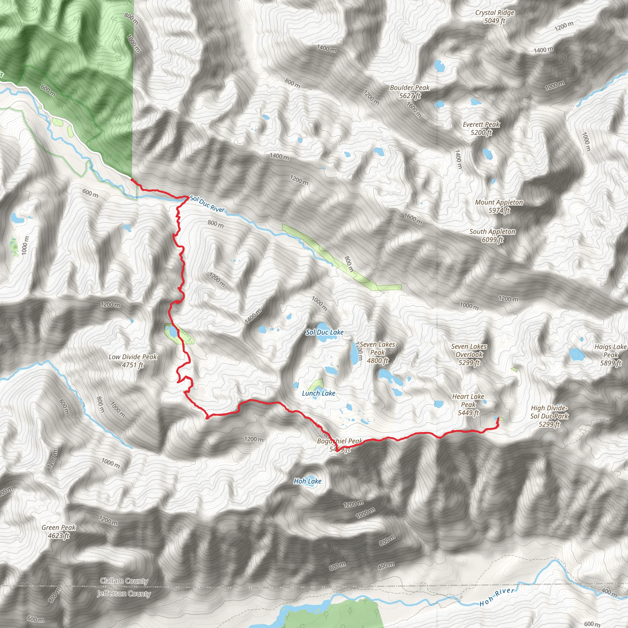 High Divide via Sol Duc Falls Nature Trail mobile static map