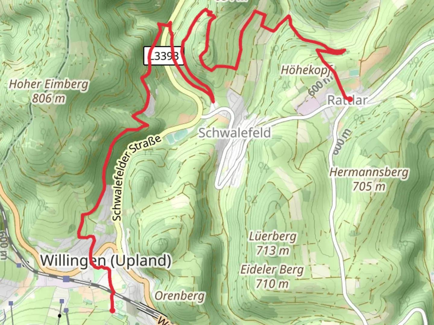 An image depicting the trail Willingen to Rattlar Walk and its surrounding area.