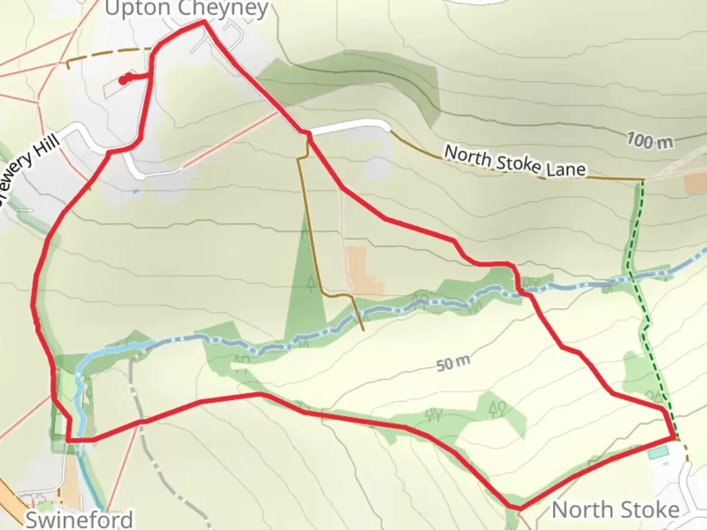 An image depicting the trail Upton Cheyney Loop and its surrounding area.