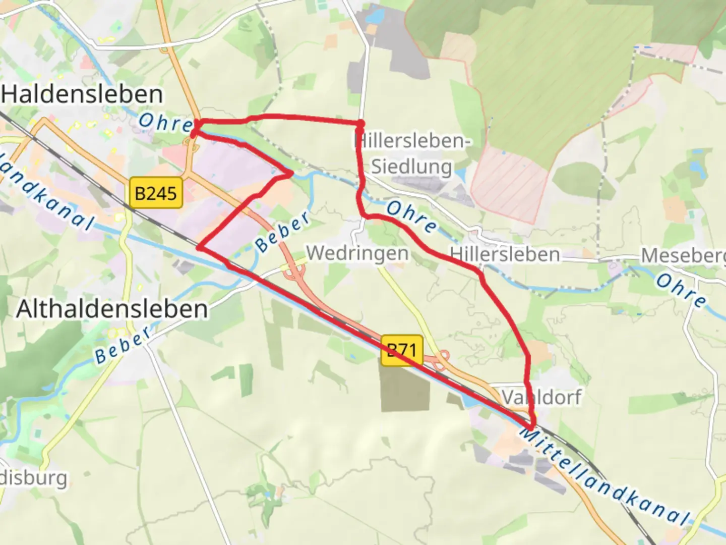 An image depicting the trail Wedringen Loop via Mittellandkanal and its surrounding area.